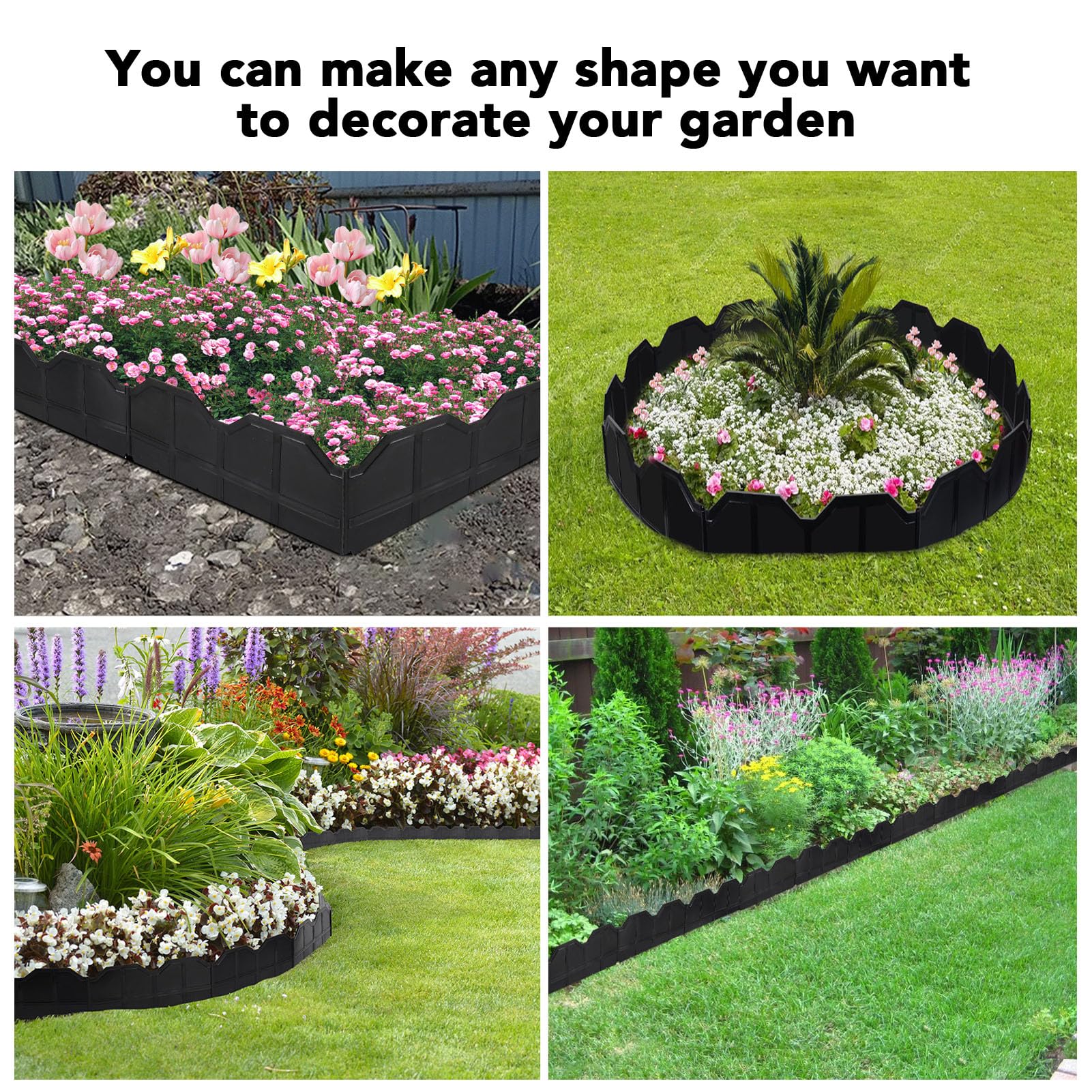 Landscape Edging, 40pcs Garden Edging Border Easy to Install Landscape Border Black Plastic Fence for Outdoor, Aesthetic and Practical Enhance Your Garden Appeal