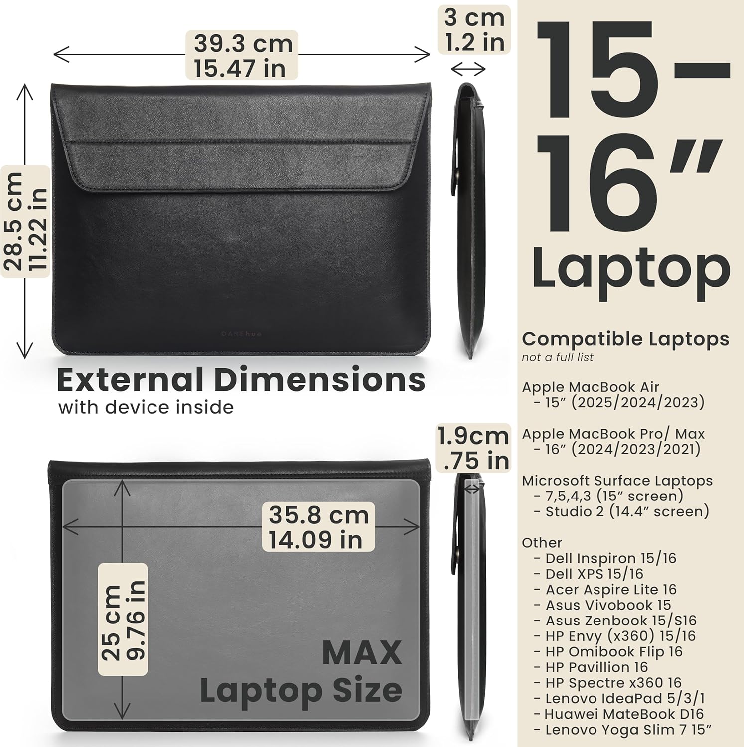 13" 14" 15" 16" Genuine Full Grain Leather Laptop Sleeve with Built-in Stand & Padding (Fits MacBook Air/Pro & Other 13.3/13.6/14.2/15.6 inch Laptops) (Black, 15��� - 16”) - Image 7