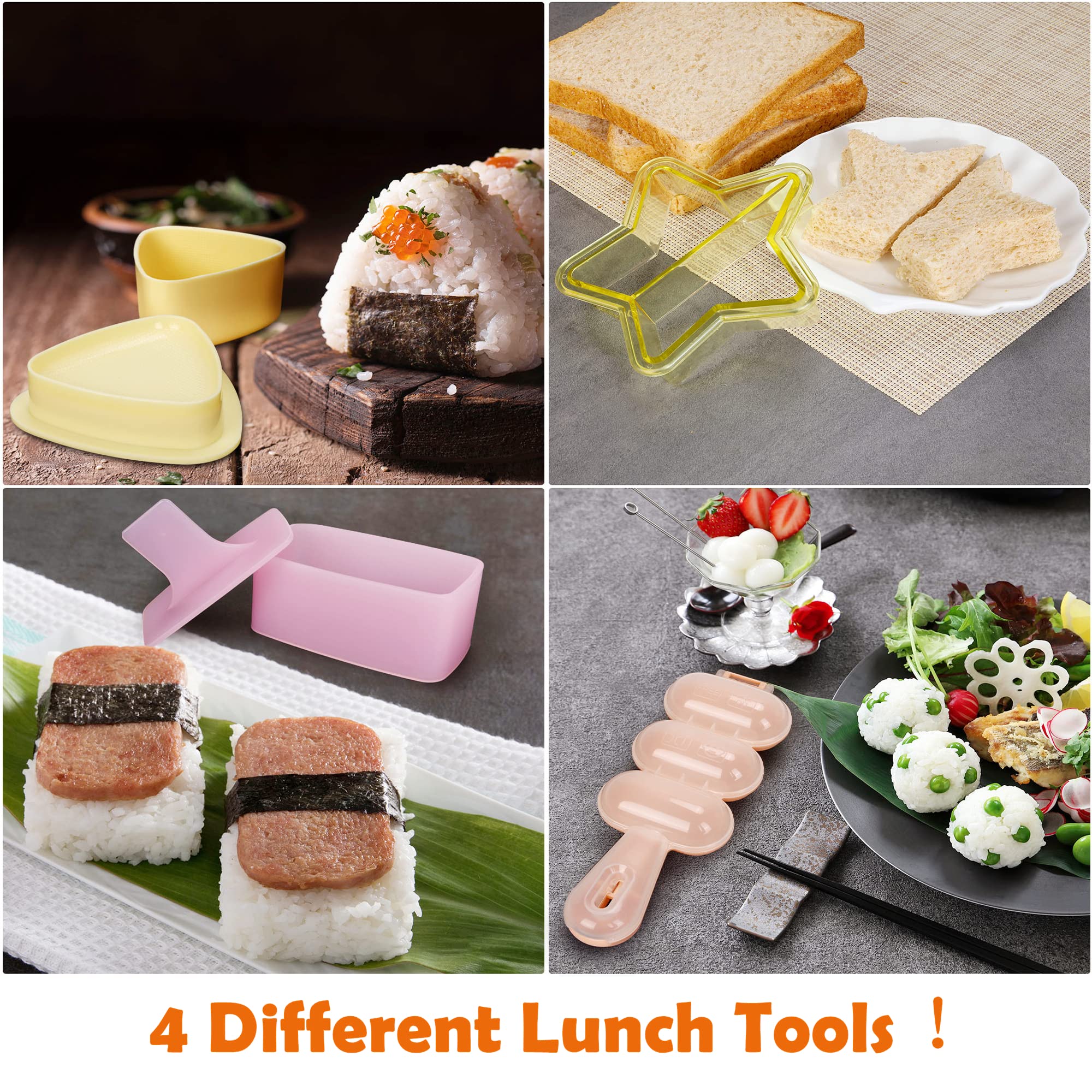 FUNGYAND Sandwich-Ausstechformen-Set, 52-in-1 Bento-Box-Zubehör-Set enthält Sandwich-Ausstecher, Obstschneider, Lebensmittelspieße, Silikonbecher, Reiskugelmacher, komplette Bento-Lunchbox-Zubehör
