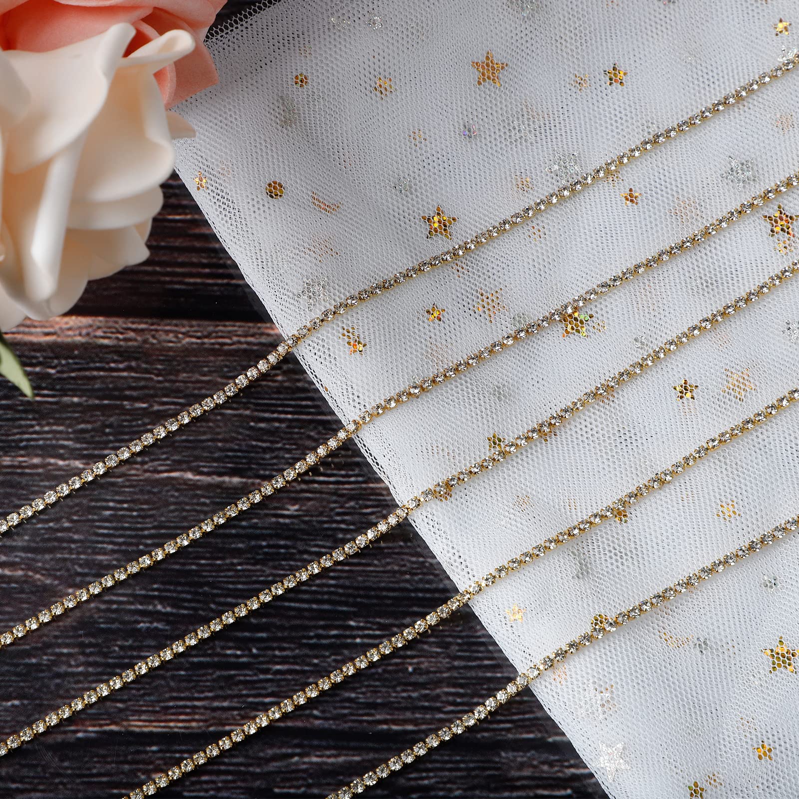 SWAWIS Catena Strass Cristalli Cristallo Strass Catena, 10 Yards 2,0 mm Strass Catena per Vestiti, Gioielli Matrimonio Cucito Decorazione, Oro
