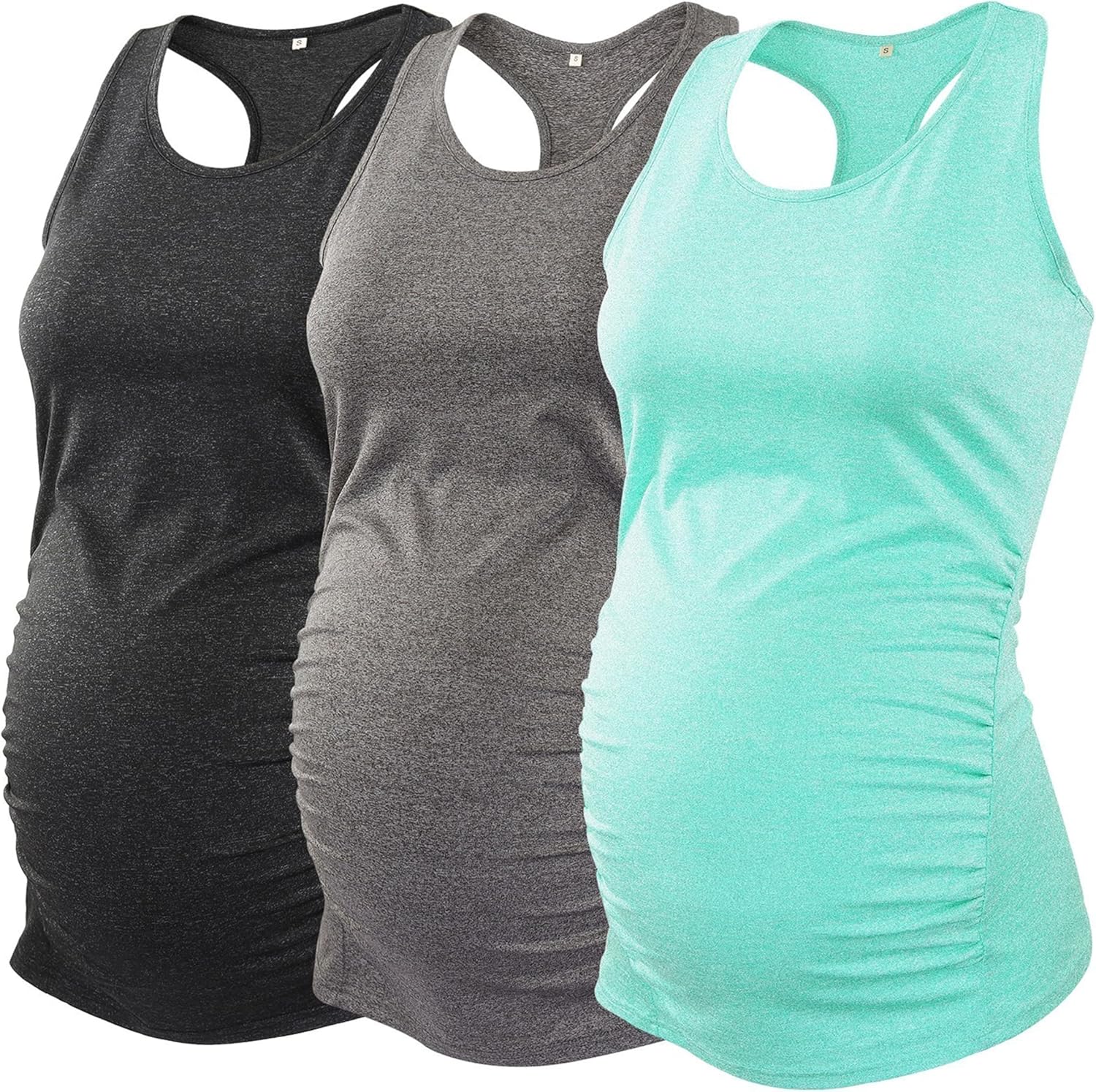 Ecavus 3PCS Women's Maternity Tank Tops Seamless Racerback Workout Athletic Yoga Tops Pregnancy T-Shirt