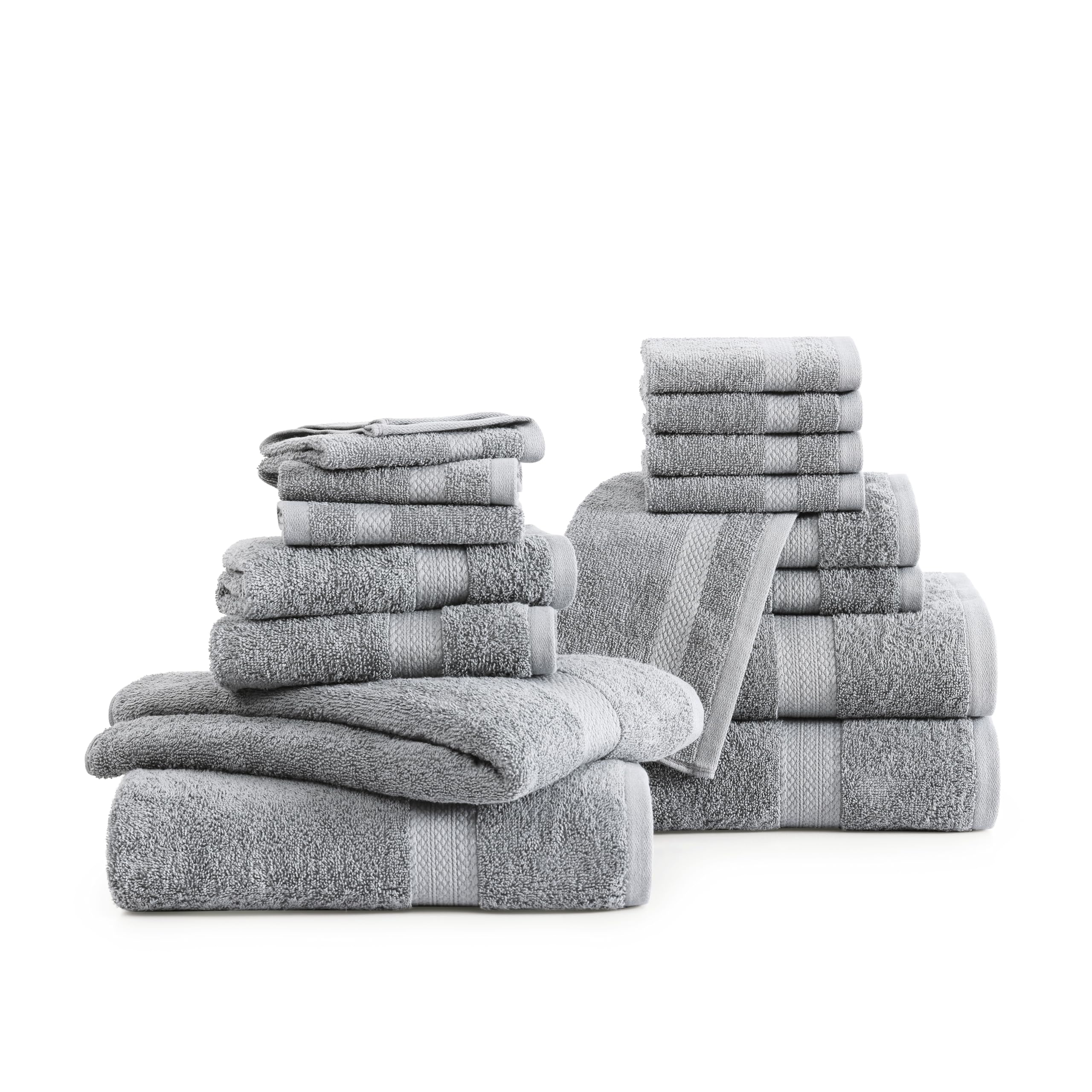 LANE LINEN 16 PC Bath Towels Bathroom Set - Grey Towels for Bathroom, 100% Cotton Towel Set, Luxury Bath Towels, Highly Absorbent Shower Towels, 4 Bathroom Towels, 4 Hand Towels, 8 Wash Cloths
