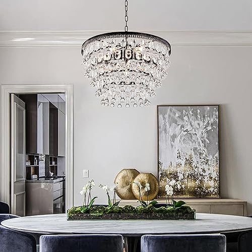 Miniatura 6 de PAPAYA Lámparas de araña de cristal antiguo, los candelabros redondos de metal pintado en oro de granja son muy adecuados para cocina, isla de