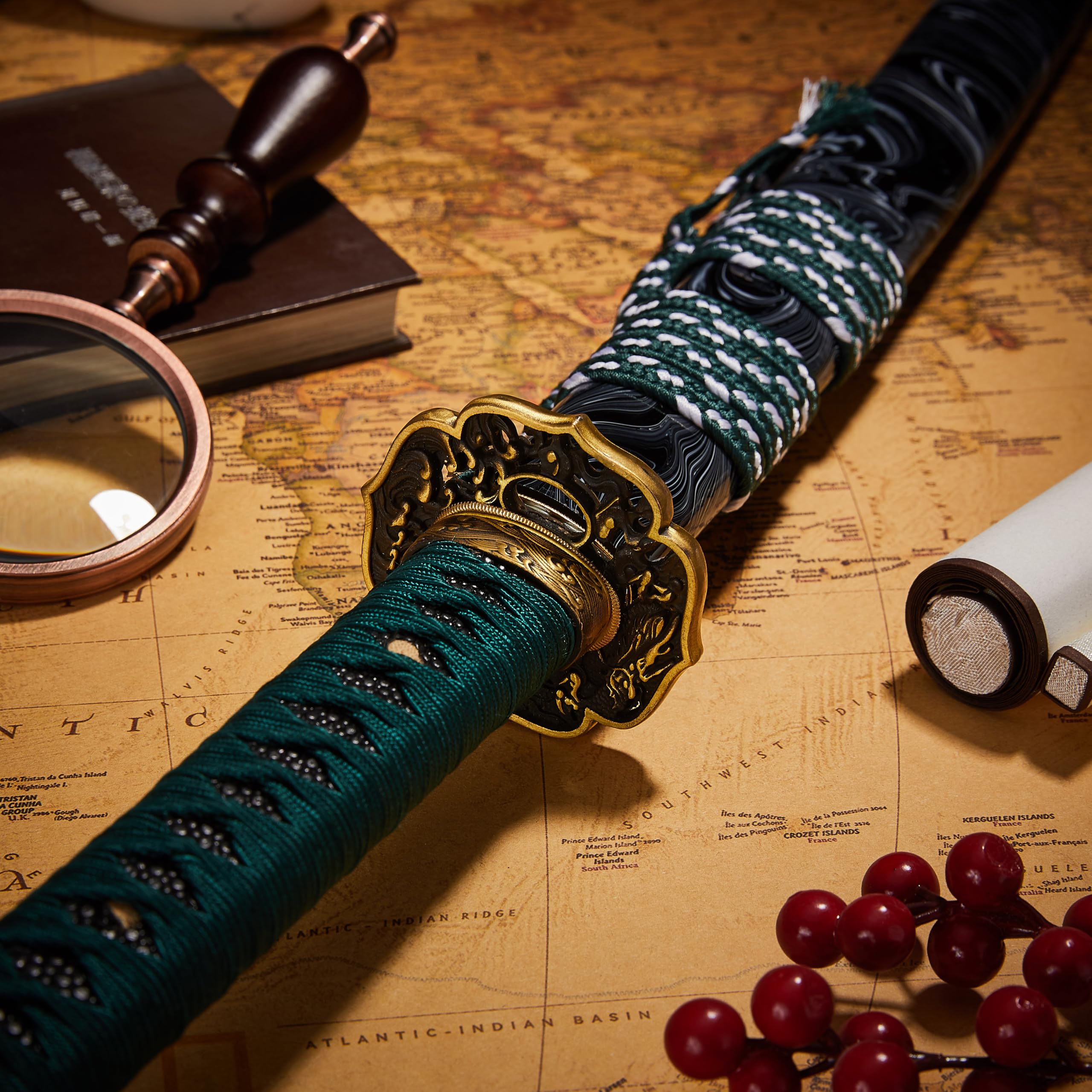 Moonswords Emerald Green Japanese Samurai Sword, Siwode,Hand-Forged Katana-Authentic Detailing and Traditional Hardening Process, Perfect for Display,Full Tang, T10 Steel