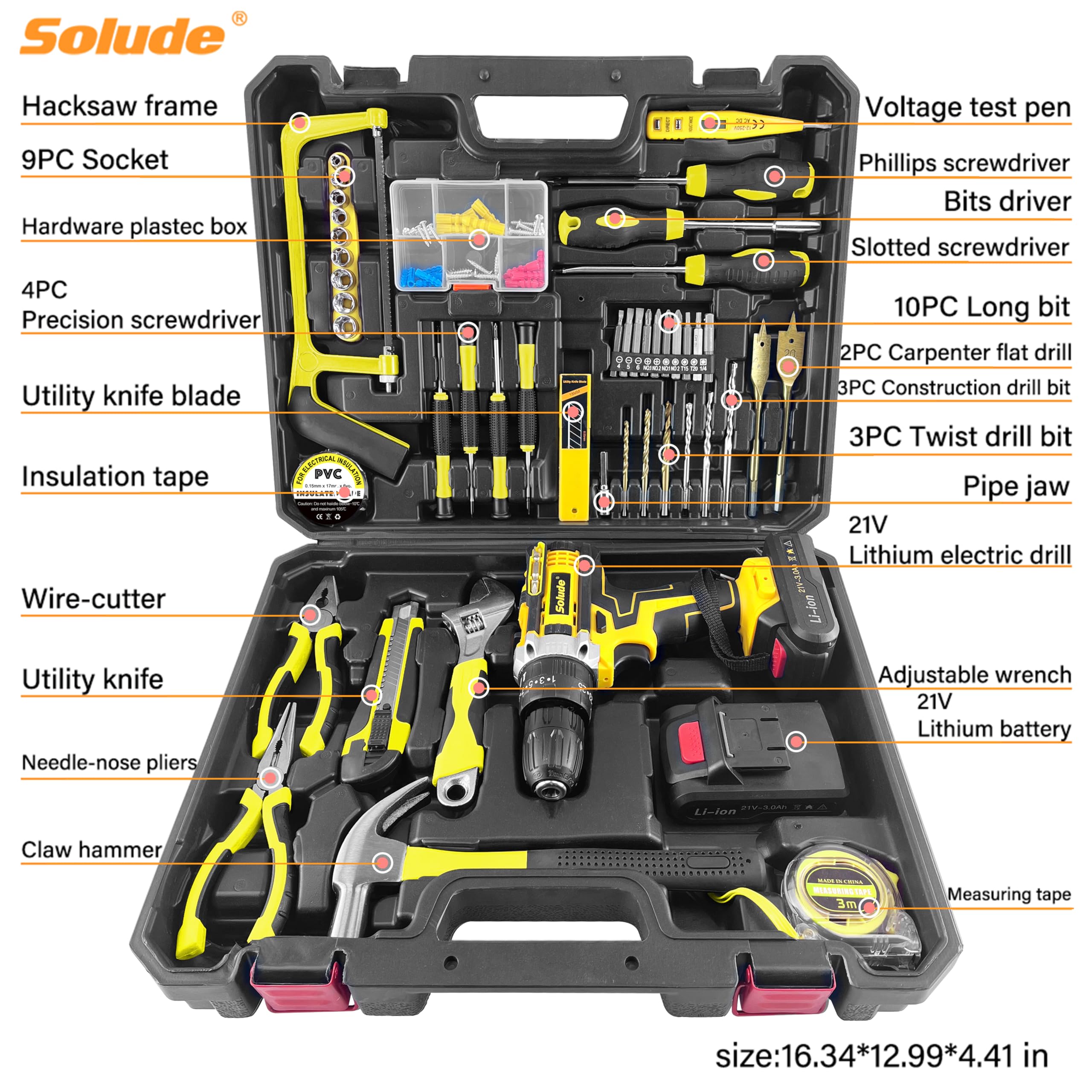 Amazon.co.jp: SOLUDE ドリル付きツールセット、21Vコードレス電動