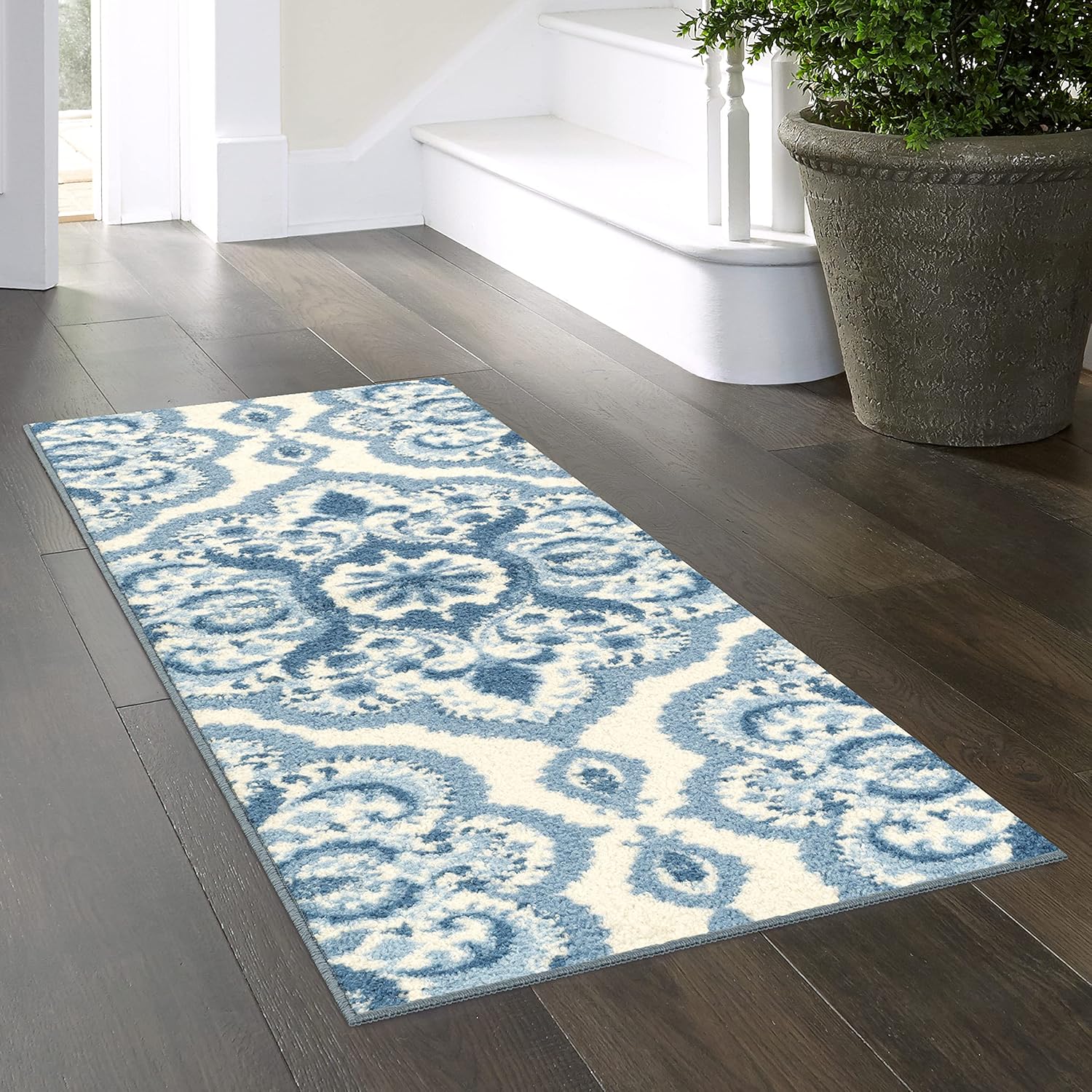 Maples Rugs Vivian Medallion Runner Rug Non Slip Hallway Entry Carpet [Made in USA], 1'8 x 5, Blue : Home & Kitchen