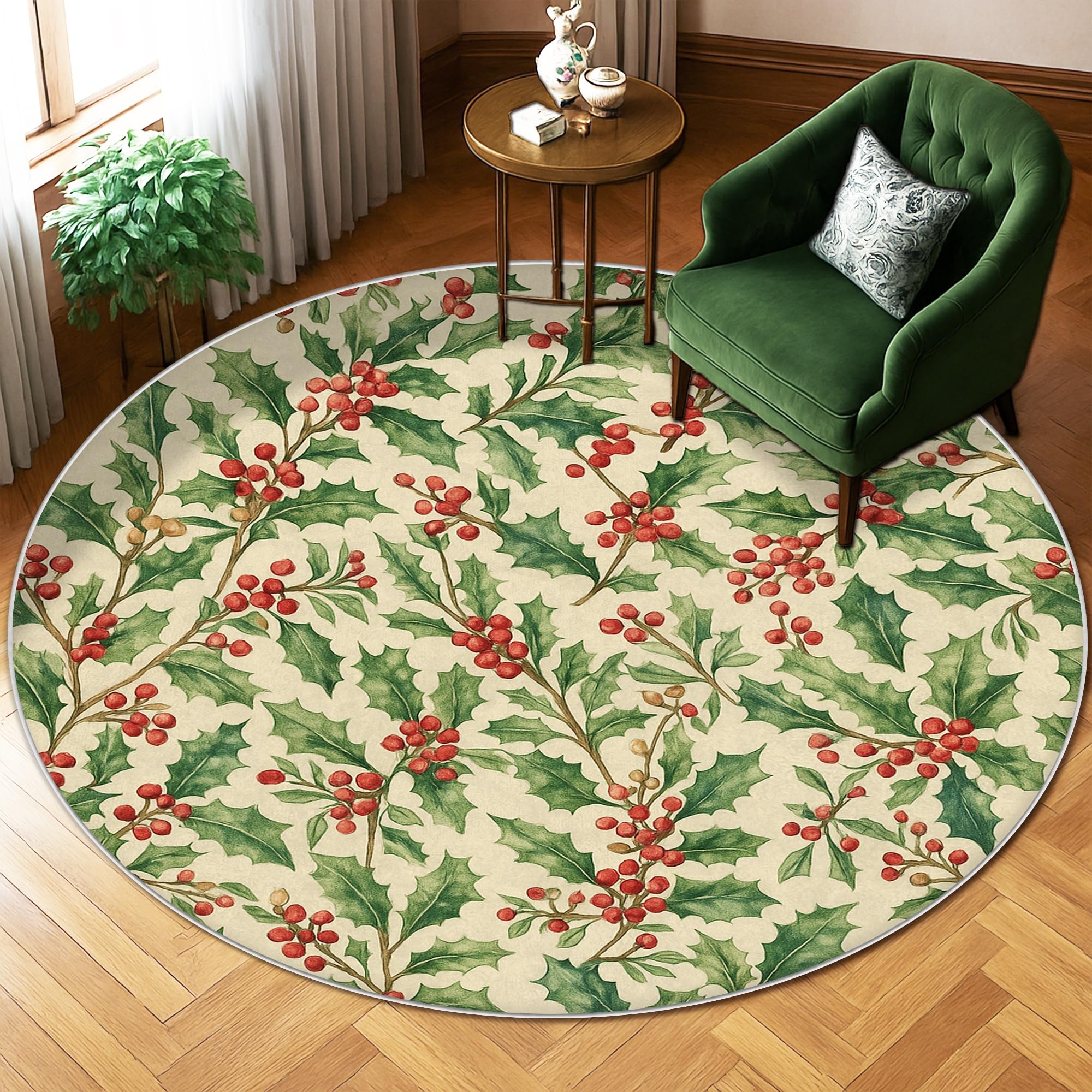 Tapis de Noël houx et baies pour partager la magie en famille au salon
