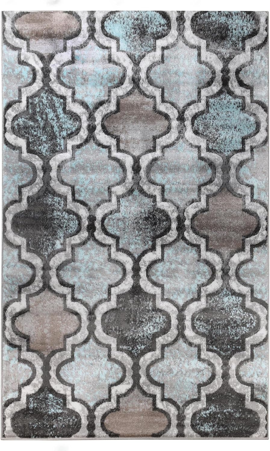 BLUENILEMILLS Indoor Small Area Rug, Jute Backing, Perfect for Living/Dining Room, Bedroom, Office, Kitchen, Entryway, Modern Geometric Trellis Floor Decor, High-Traffic Rugs, 4' x 6', Turquoise