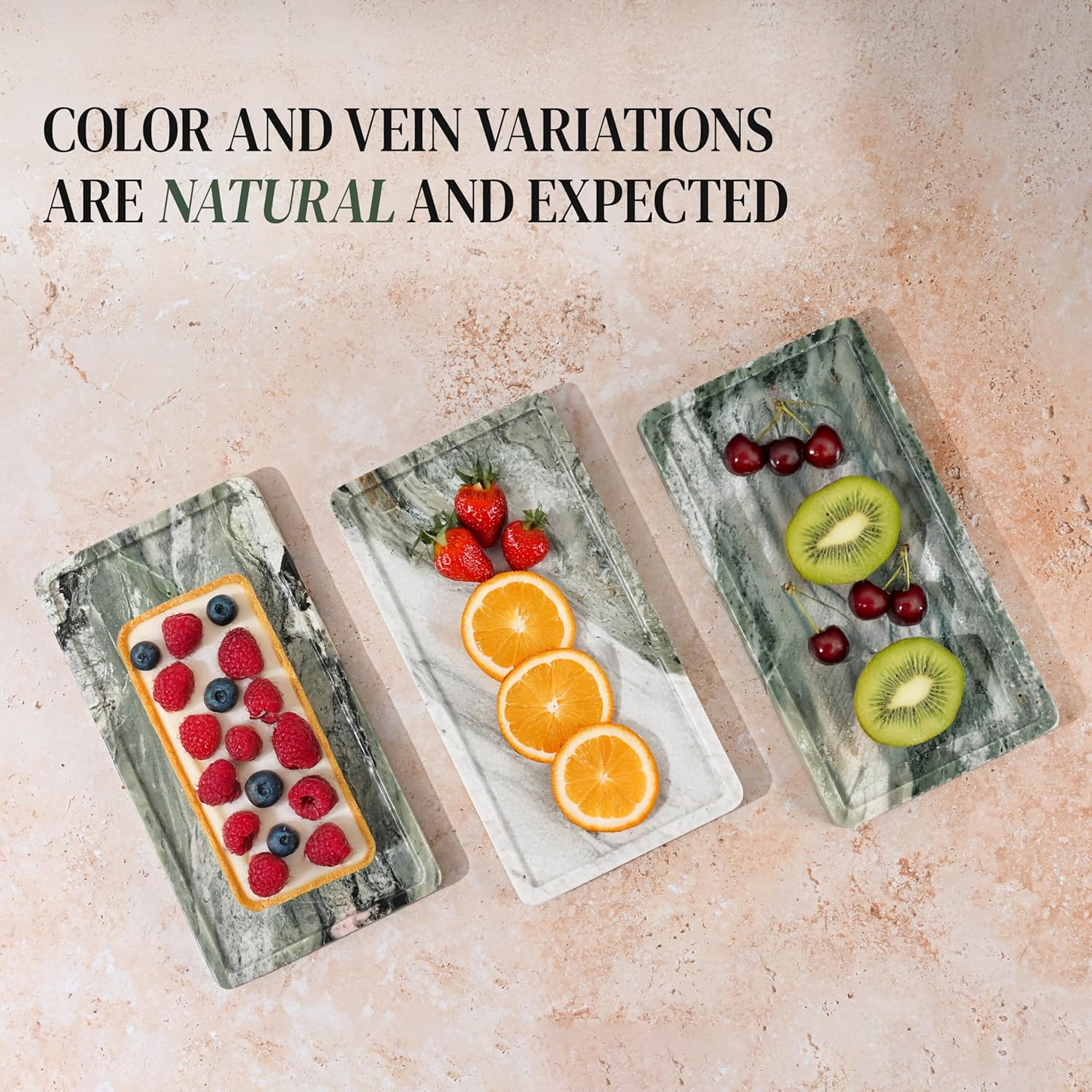 Green Marble Tray – 12" x 6.5" Decorative Vanity Tray for Bathroom, Countertop, Jewelry, Candles, Kitchen | Natural Stone Organizer for Makeup, Perfume, Skincare & Home Décor