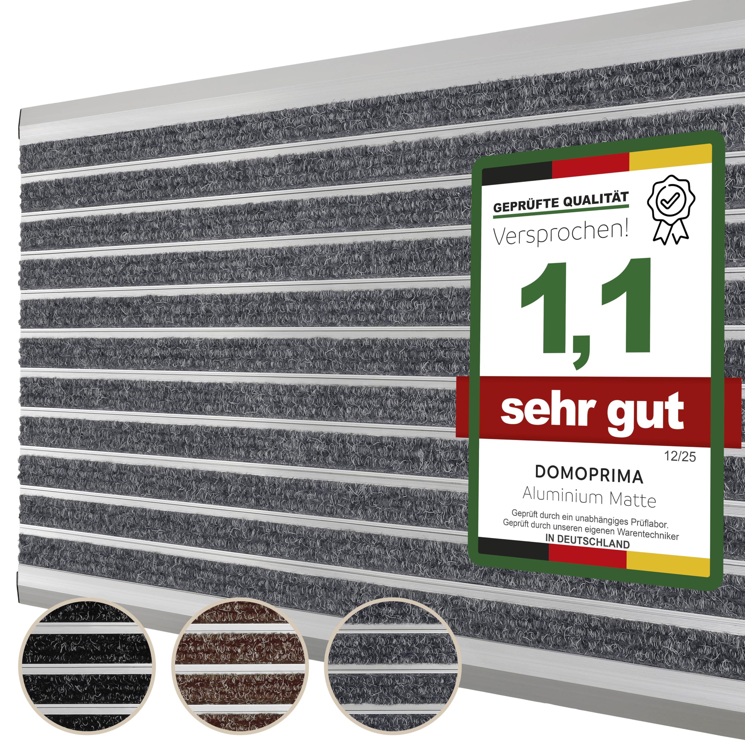 DOMOPRIMA® Premium Alu Fußmatte, grau, 60x40 cm | Gratis Schmutzfangmatte 60x40, Wetterfest, Rostfrei & Rutschfest, Für Eingang, Haustür & Terrasse, Für Innen & Außen