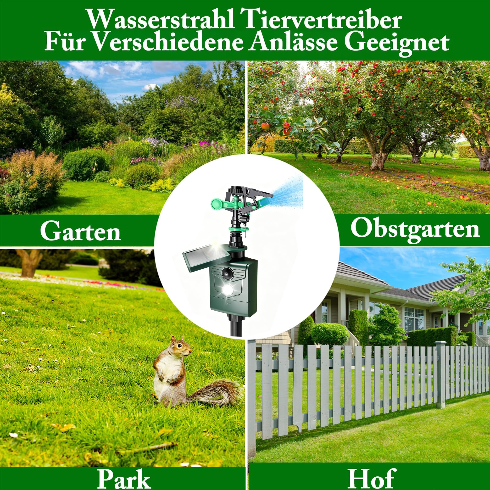 Ahuyentador de animales, repelente de gatos con agua, para jardín, detector de movimiento PIR, carga USB y solar en dos modos, ahuyentador de pájaros, ahuyentador de aves, ahuyentador de aves, defensa