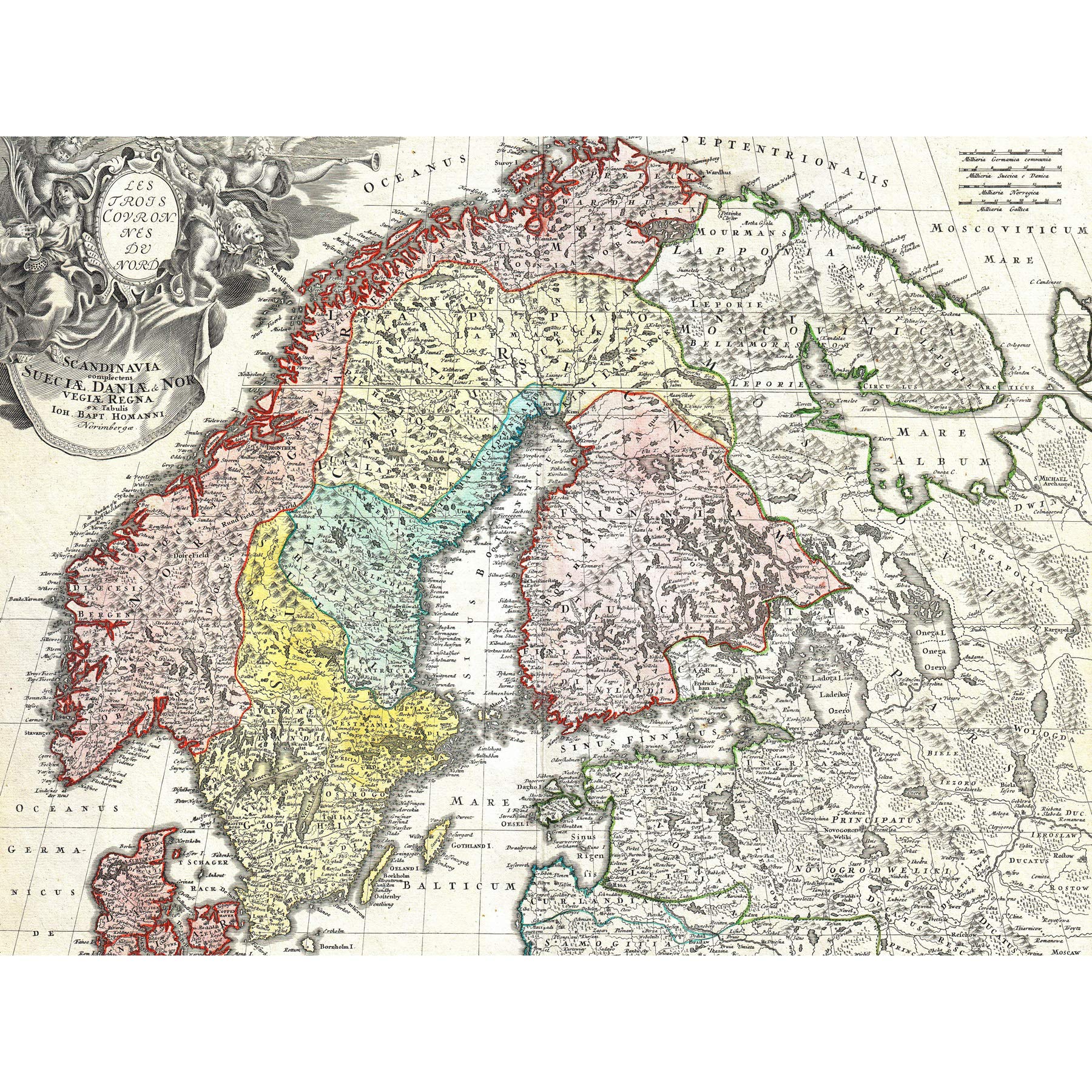 Map Homann 1730 Norway Finland Baltic Denmark Sweden Premium Wall Art Canvas Print 18X24 Inch