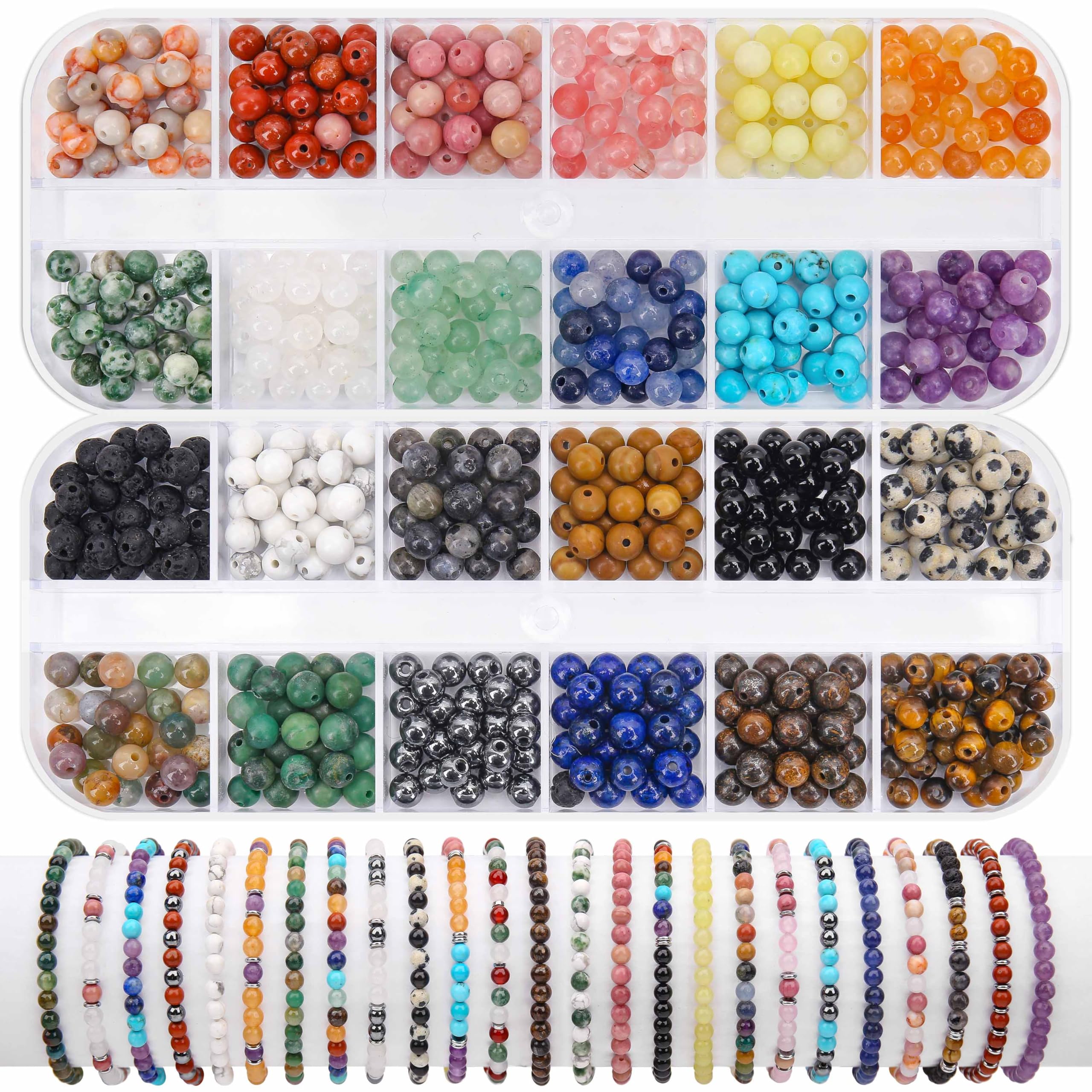 CHCCOYE 600pcs Natural Round Stone Beads, 4mm Loose Beads for Jewelry Making - Smooth Stone Spacers for Friendship Bracelets, DIY Craft Box