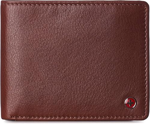 Alpine Swiss RFID - Cartera de piel con 2 compartimentos para documentos de identidad, con ventana dividida, sección para billetes, en caja de regalo