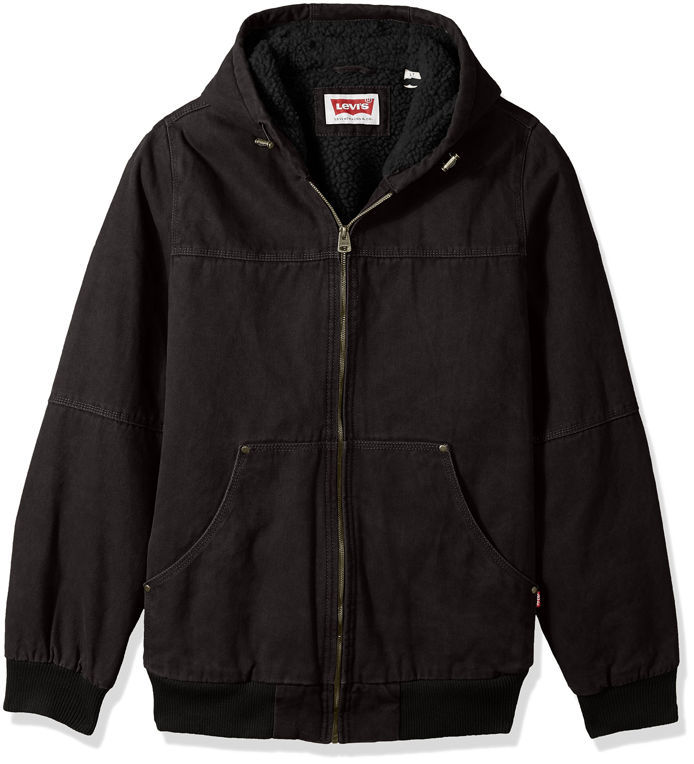 Levi's mensLM5TC521Tall Cotton Canvas Workwear Hoody Bomber With Full Sherpa Lining Denim Jacket - black - 3X-Large Tall