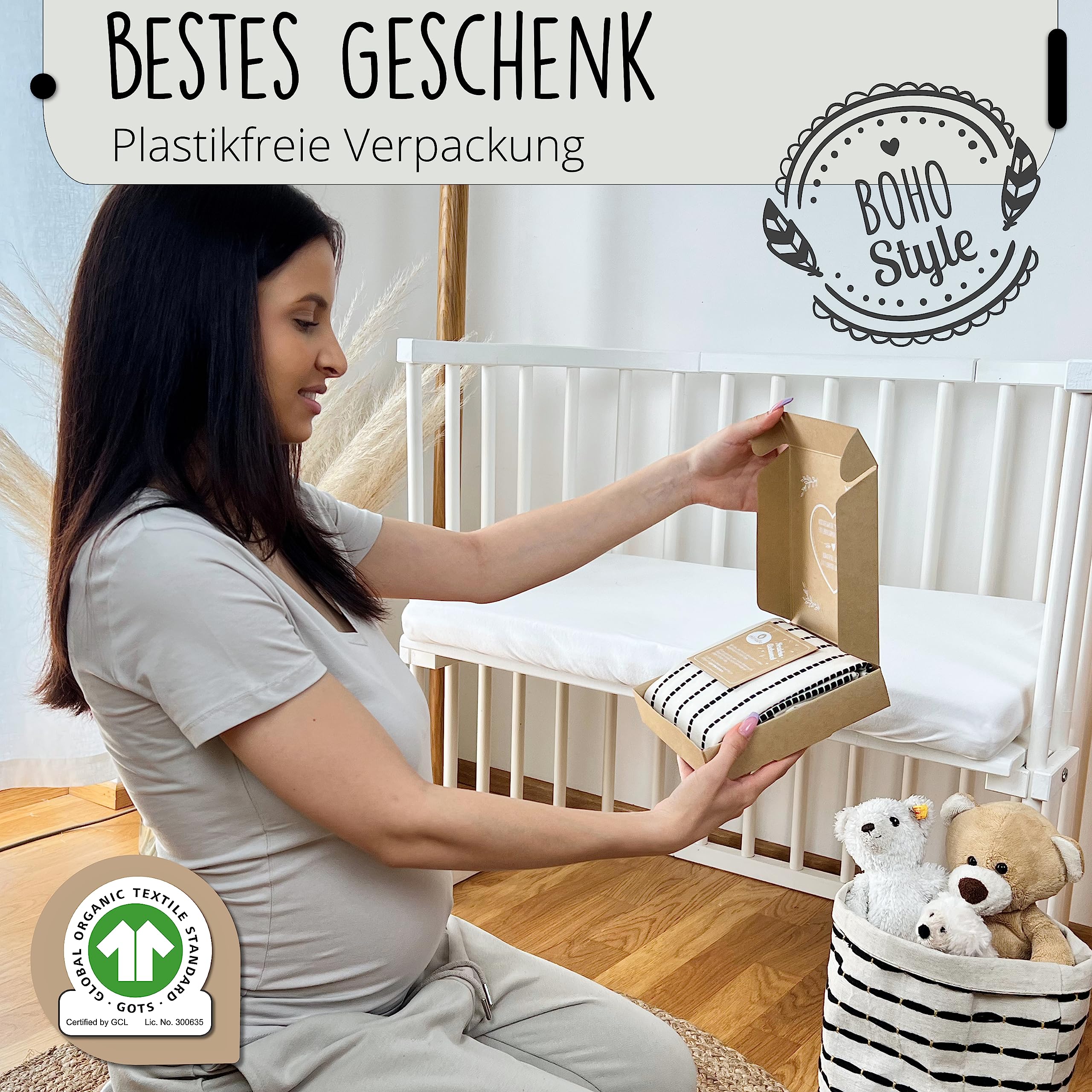 mimaDu Beddengoed voor kinderen, 100 x 135 cm, kinderbeddengoed, 100 x 135 cm, katoen, babybeddengoed voor babybed, kussensloop, Oeko-Tex100- gecertificeerd, stippen zigzag