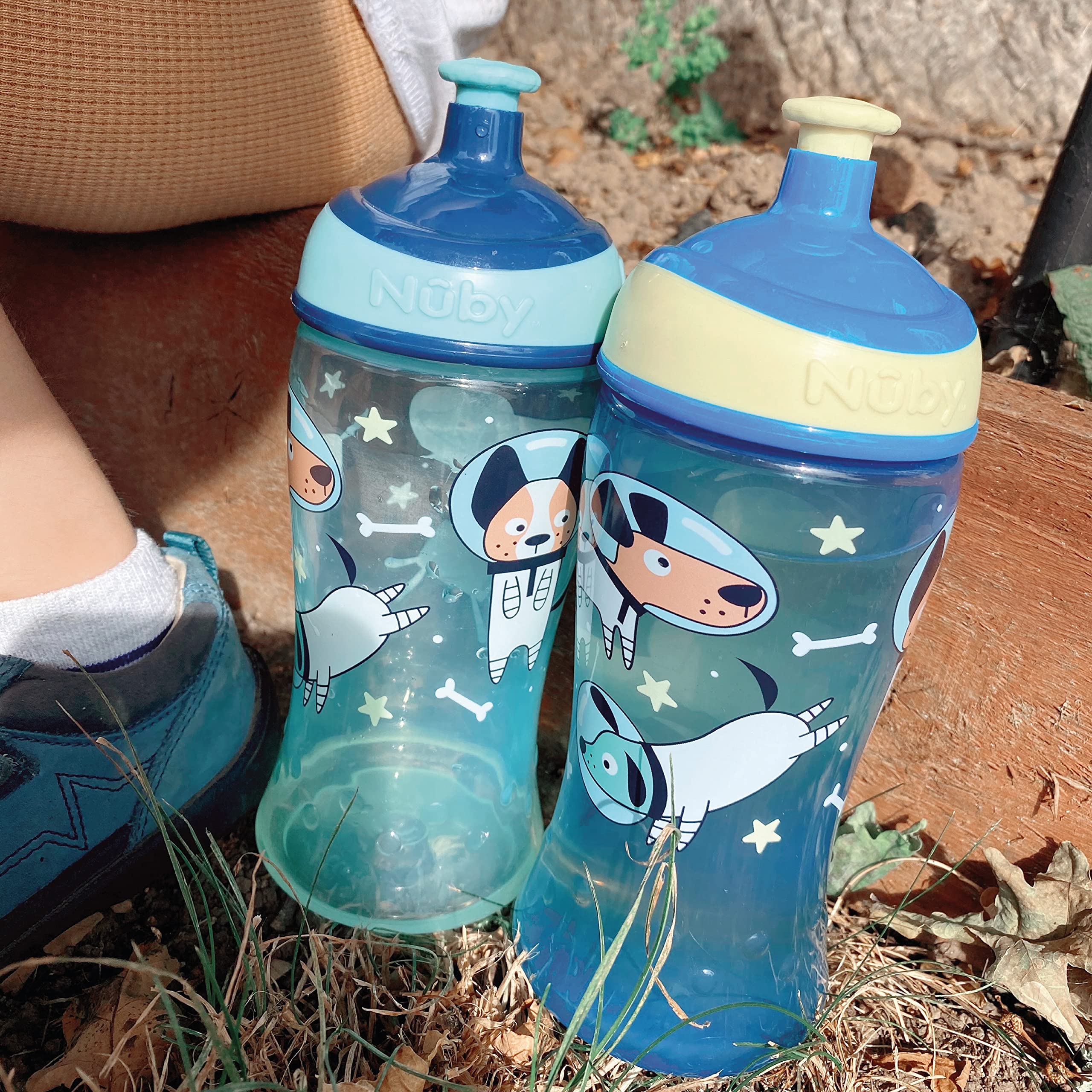 Nuby Super Slurp Water Bottle - No Spill Active Toddler Sippy Cup, Astronauts, 360 ml (Pack of 2) - Image 4