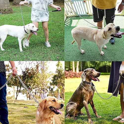 Miniatura 6 de Correa de metal resistente para perros, cadena de correa para mascotas a prueba de mordidas de 5 pies con mango acolchado suave para perros grandes