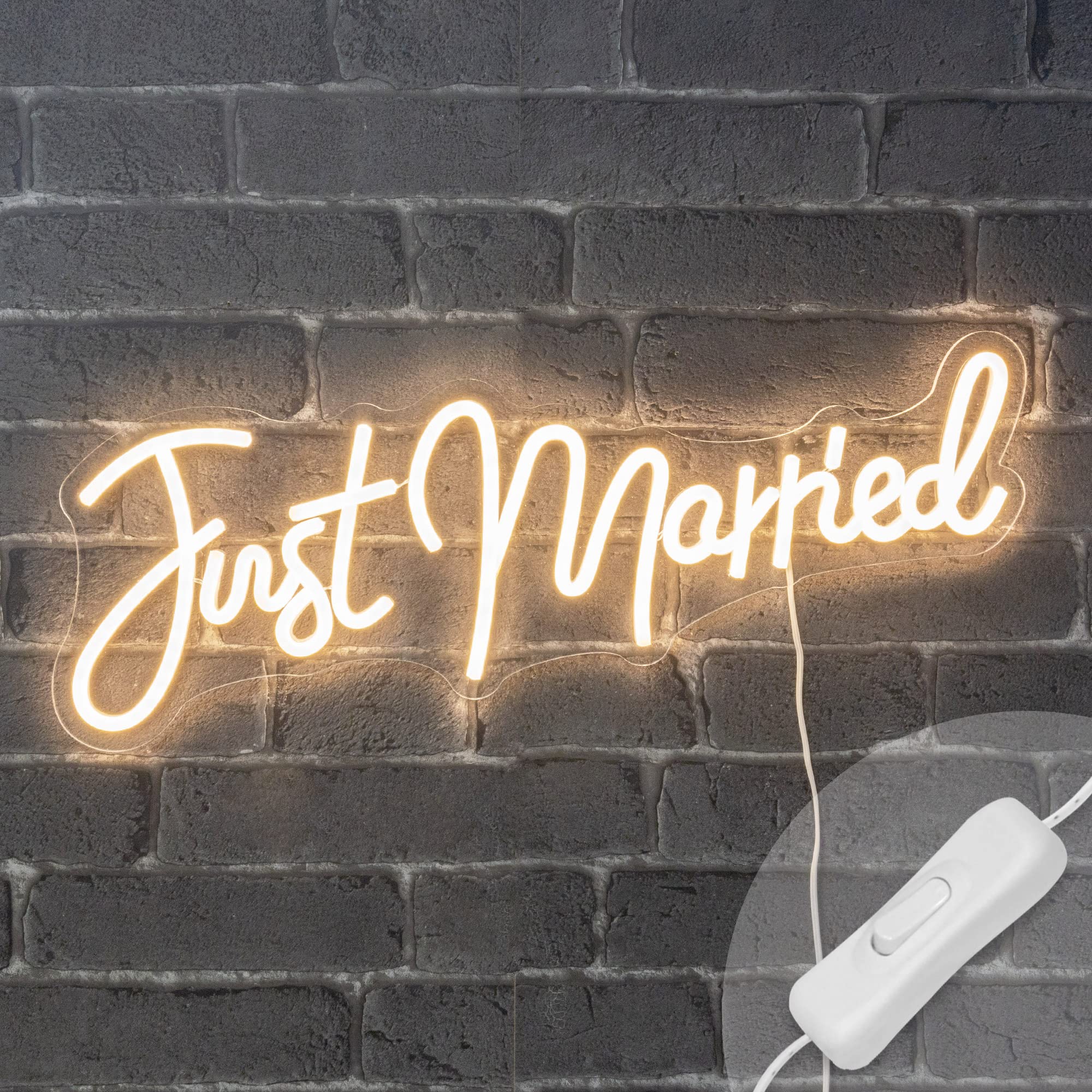 SKYLANTERN Neon LED Just Married 50 cm – Neonwandleuchte, Warmweiß, Netzteil, Neon-Lampe mit Ein-/Aus-Schalter, für Dekoration, Hochzeit, Champagner, Dekoration für Hochzeit