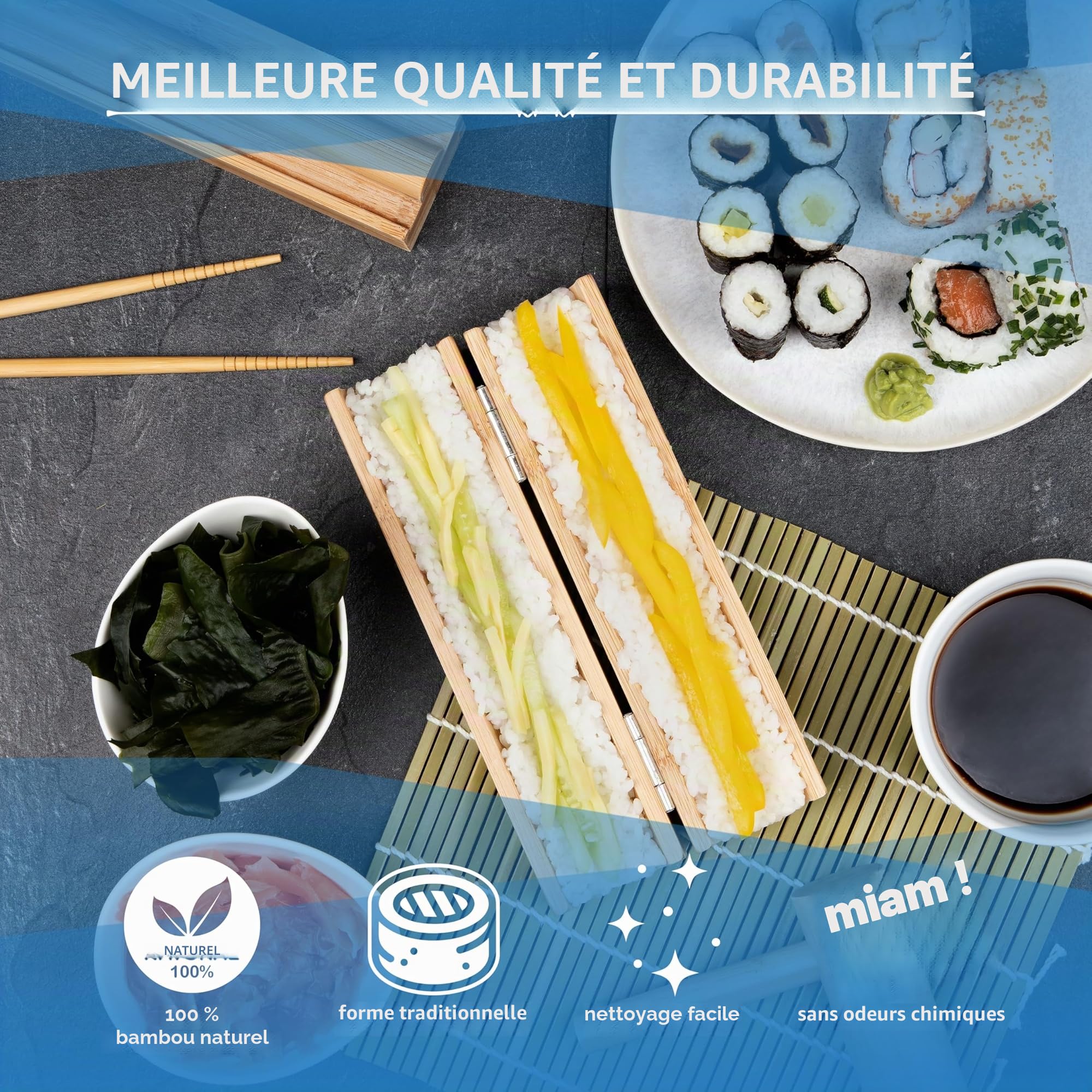 Toys4Boys Bambou Kit Sushi Complet - Sushi Maker - Japonais Accessoire de Haute Qualité - Appareil pour Maki et Onigiri