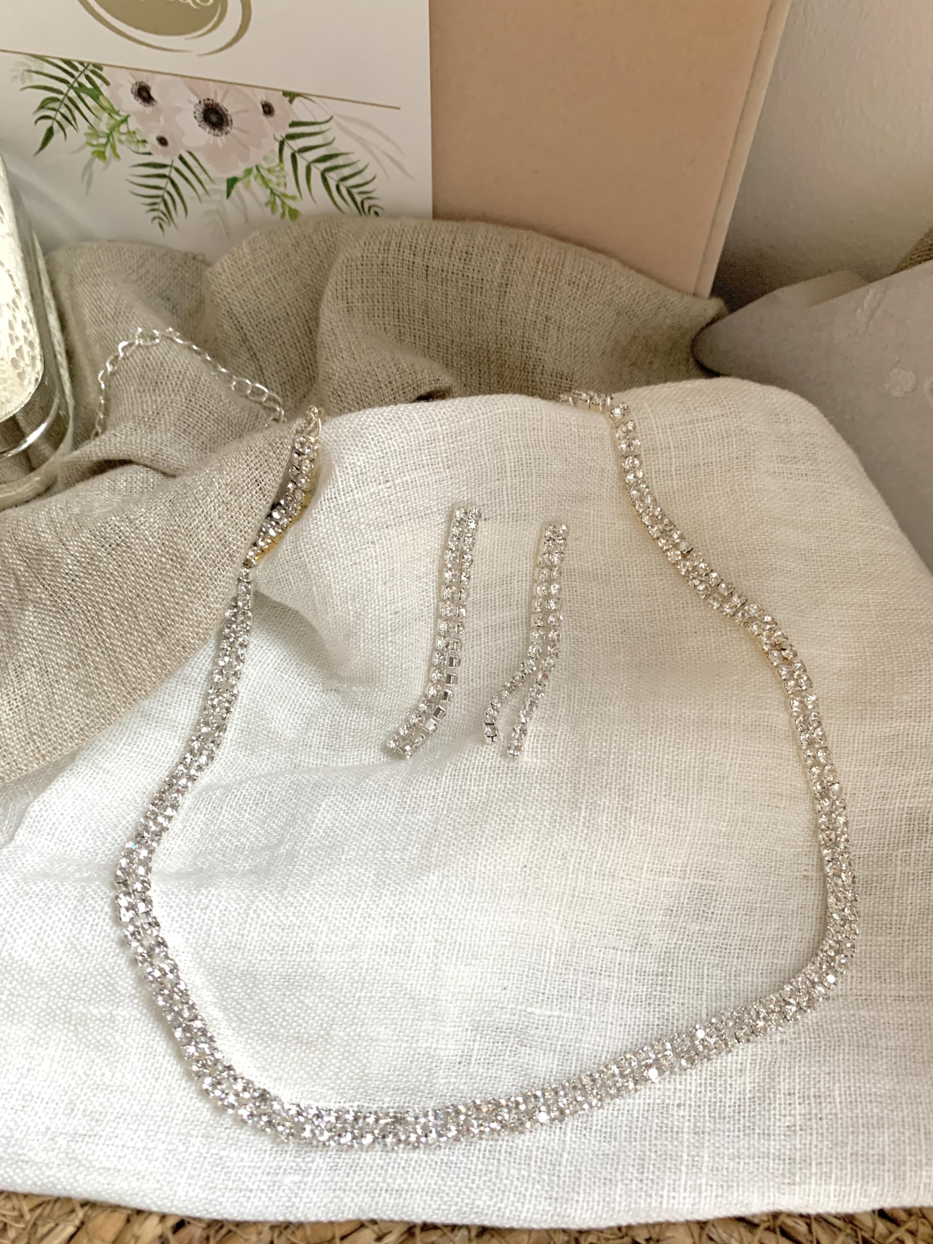 Schmuckset Damen Silber – Strass Choker Collier Halskette & Ohrringe – Elegantes Schmuck Set für Hochzeit Abiball Jugendweihe Kommunion Ball