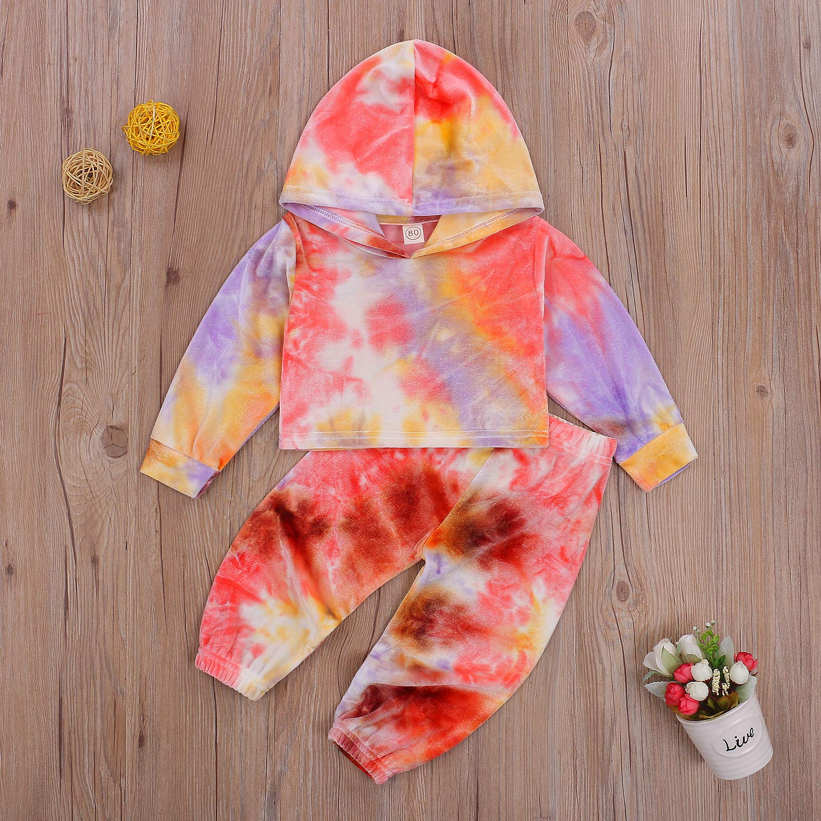 Kayotuas Toddler Kids Baby Girl Boy Clothes Tie Dye Long Sleeve Hoodie Sweatshirt Drawstring Pant Outfits Tracksuit Set (A Hoodie Orange, 2-3T)