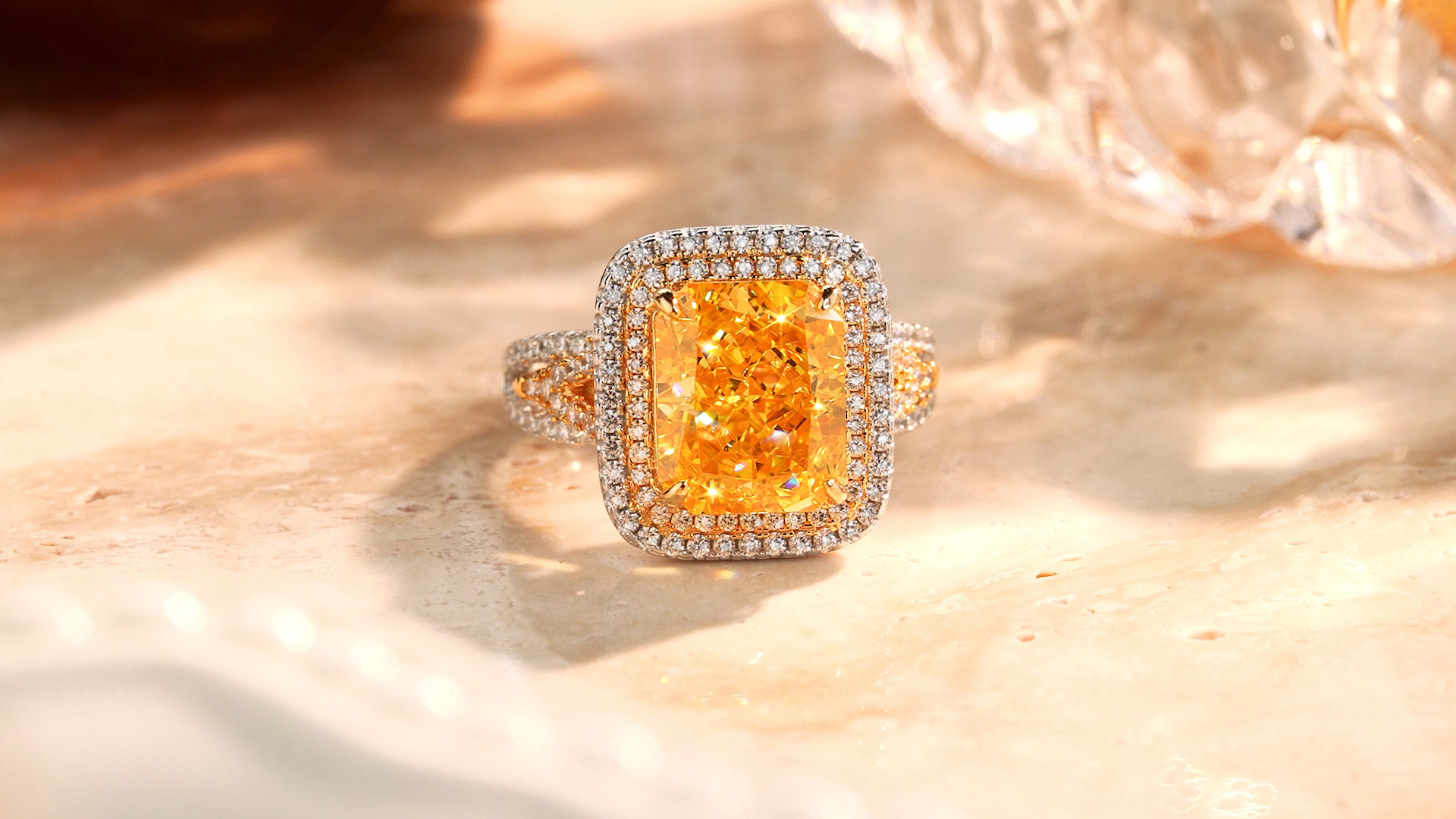 GONA 5CT Yellow Diamond Ring for Women, Radiant 11x9MM VVS Halo