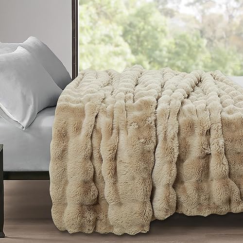 Manta de piel sintética extra grande para cama, manta reversible acolchada gruesa y cálida, acogedora manta decorativa de felpa lanuda y esponjosa,
