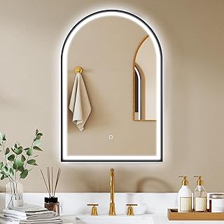 Comprar HOMCOM Espejo de Baño con Luz, 60x90 cm, Espejo de Pared Arqueado, 3 Colores de Luz, Brillo Regulable, Función Antivaho, Memoria, Interruptor Táctil, Marco de Aluminio, IP44, Negro