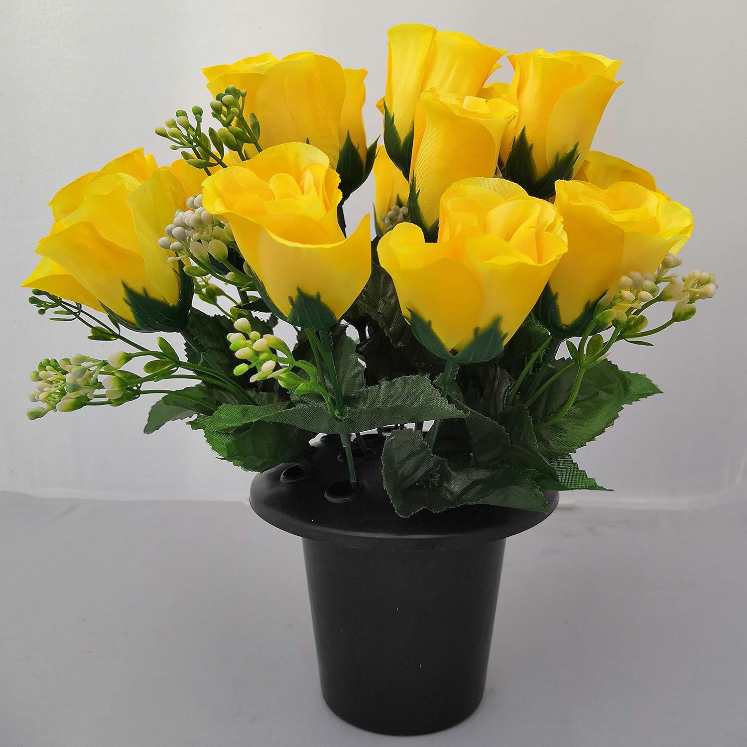 12 Head Artificial/Silk Rose Flower Memorial Vase Grave Pot/Insert