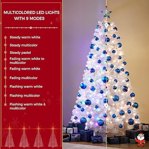 Vista 139 de Yaheetech 7.5ft Pre-lit Spruce Artificial Christmas Tree Snow Flocked Hinges Tree with 550 Multicolor LED Lights & 1284 Branch Tips & Metal Stand