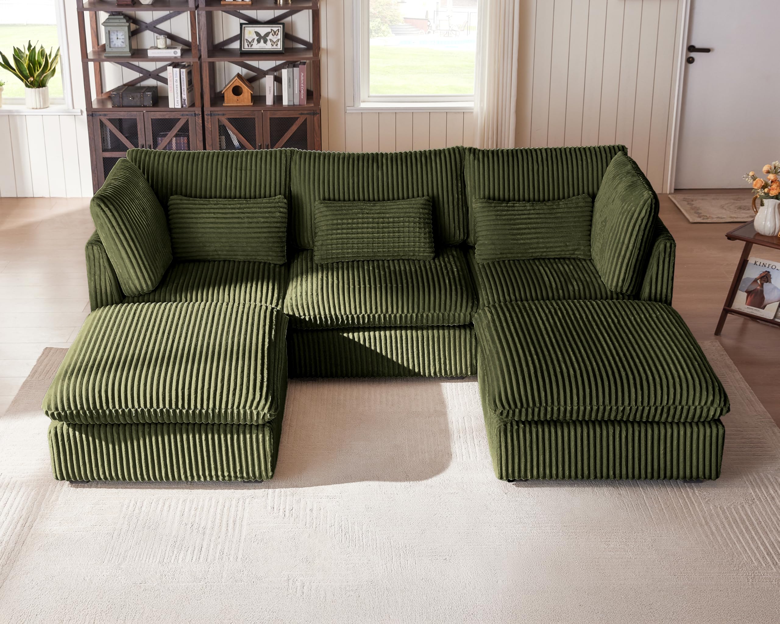 115 Oversized Corduroy Couch Modular Sectional Sofa Washable Cloud Couch Sectional with 2 Ottoman 5 Seater Sectional Couches