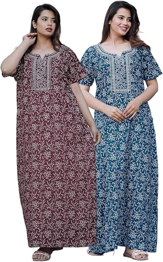 G4Girl Women's Pure Cotton Regular Nighty Rajasthani Nighty Rajasthani Gown Jaipuri Nighty Jaipuri Gown Maxi Gown (Pack of...