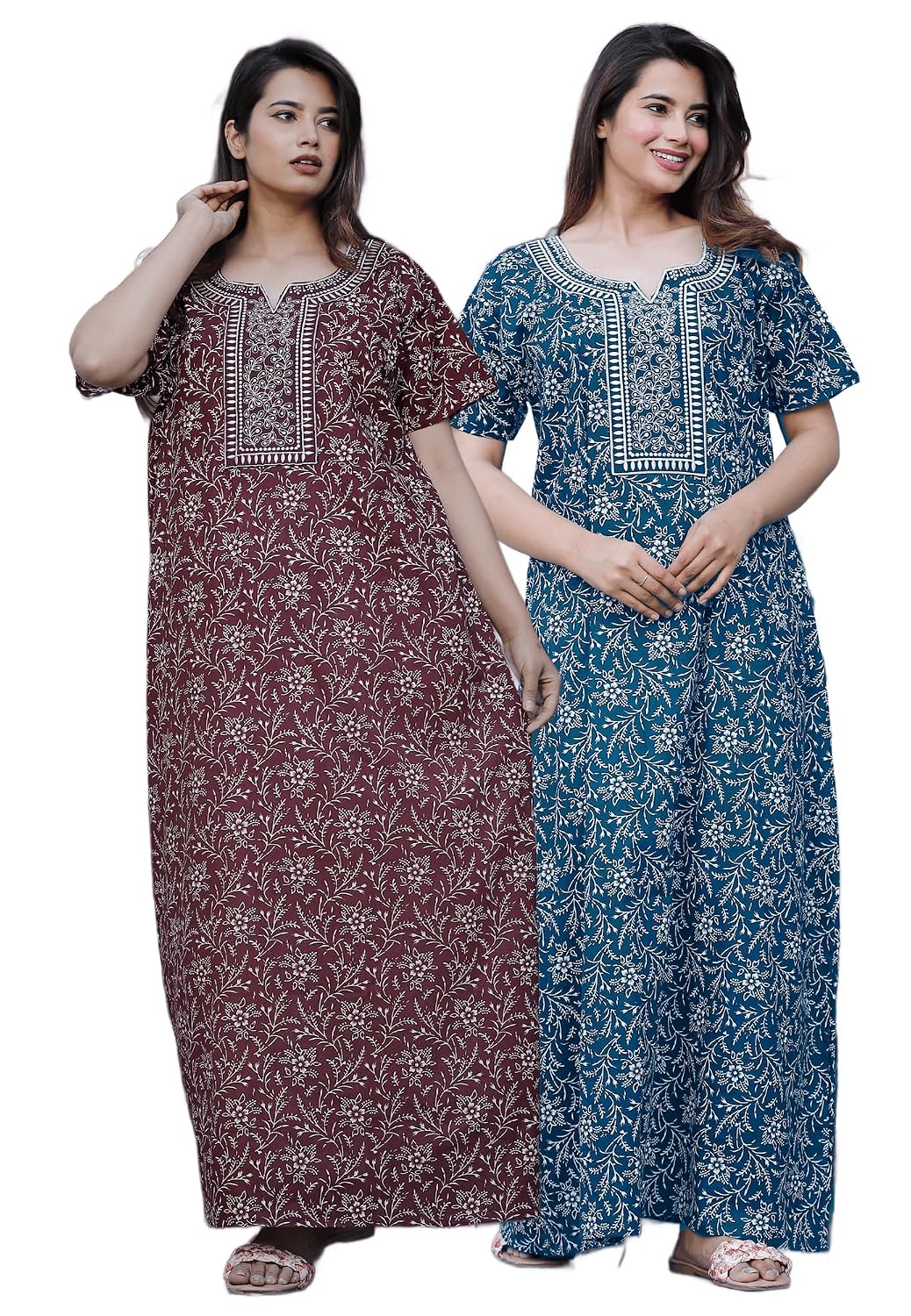 G4Girl Women's Pure Cotton Regular Nighty Rajasthani Nighty Rajasthani Gown Jaipuri Nighty Jaipuri Gown Maxi Gown (Pack of...