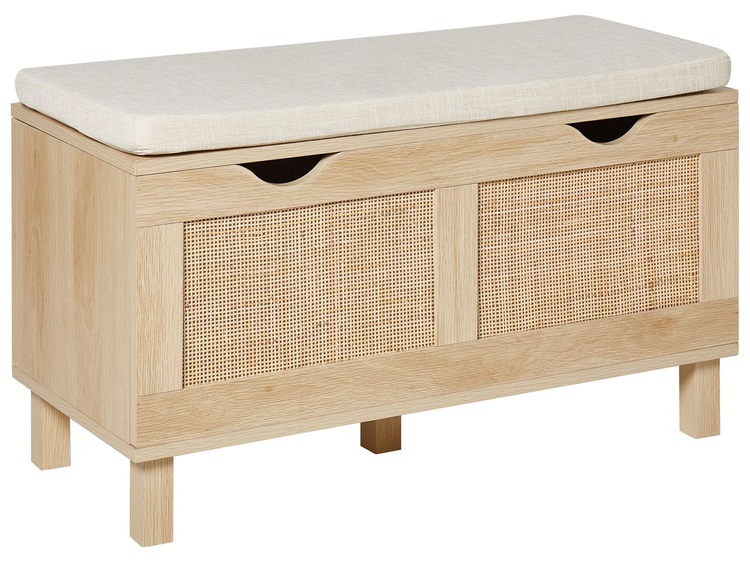 Beliani Banco con almacenaje Boho baúl Madera frentes Trenzados Madera Clara Washington