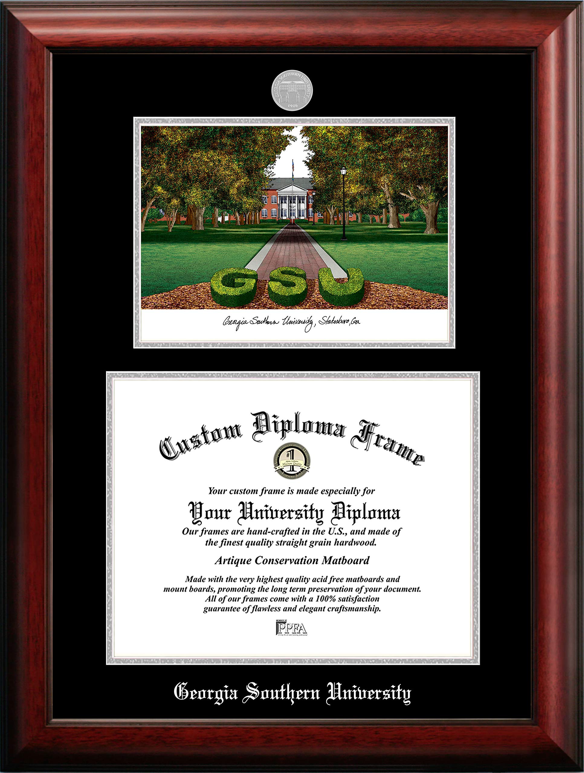 Campus Images NCAA Georgia Southern Eagles Unisex Silver Medallion Frame Georgia Southern 15w x 12h Silver Embossed Diploma Frame Lithograph, Brown, One Size