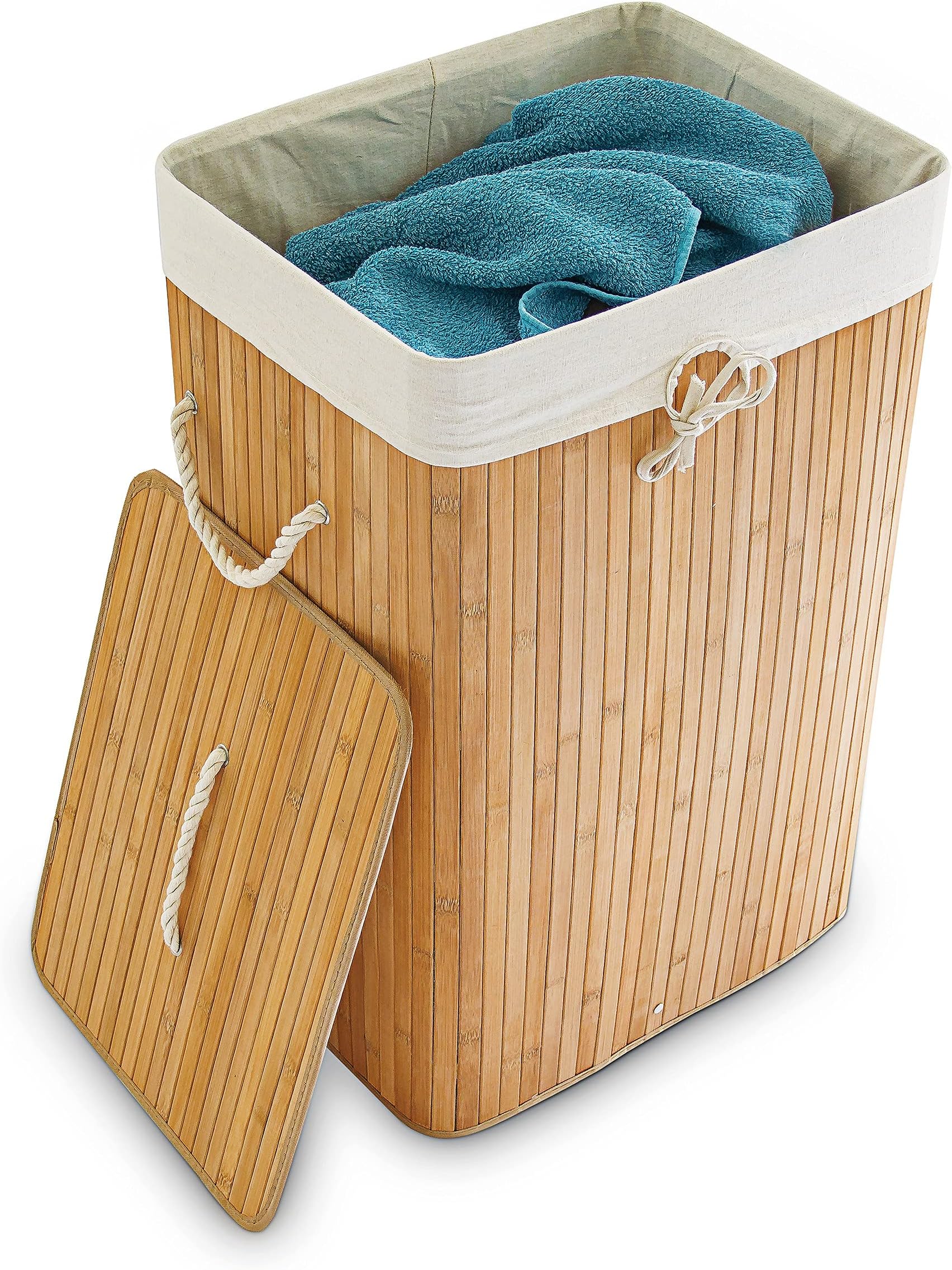 Bac A Linge Relaxdays Panier U00e0 Linge En Bambou, 30 L, Salle De Bain Et Chambre A Coucher Pliable Demi Rond Couvercle Couleurs 84654617 Plieur De Linge