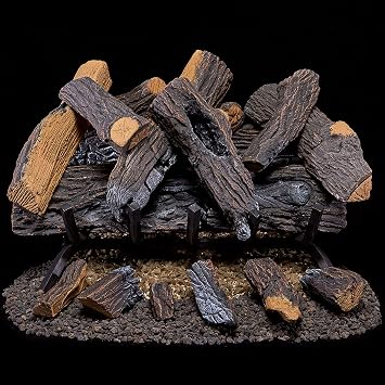 Duluth Forge Vented Natural Gas Fireplace Log Set - 24 in., 55,000 BTU, Match Light, Heartland Oak - Model# FNVL24-1