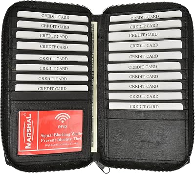 RFID Premium Soft Leather Zipper Wallet Business & Credit Card Case Holder Bifold Black