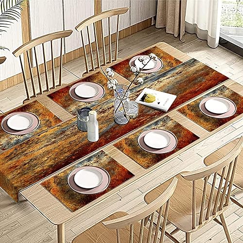 Miniatura 6 de Juego de 6 manteles individuales y manteles individuales de color marrón óxido, metal abstracto colorido, acero, hierro, manchas oxidadas, juego de