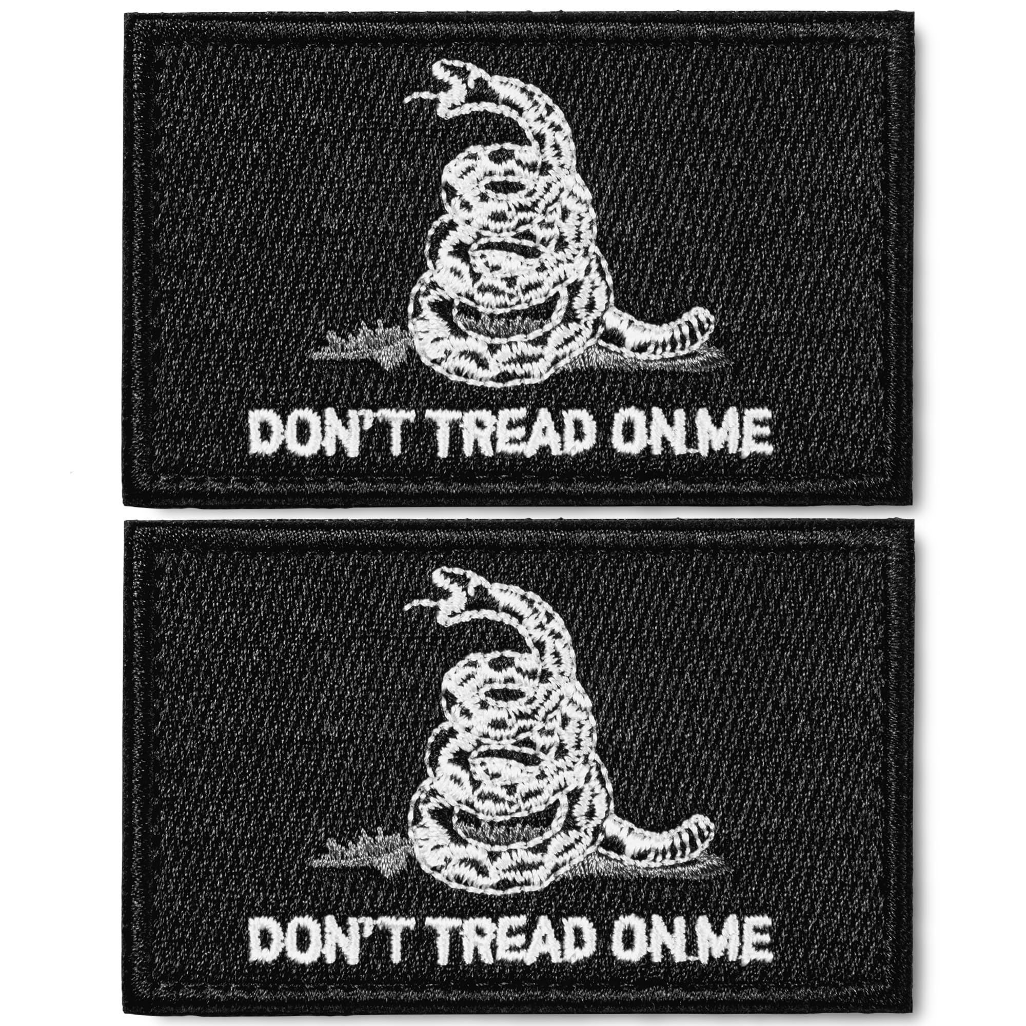 Anley Tactical Black Dont Tread On Me Flag Embroidered Patches (2 Pack) - 2"x 3" Uniform Sew On Emblem Patch - Loop & Hook Fasteners Attach to Tactical Hats, Garment & Gears