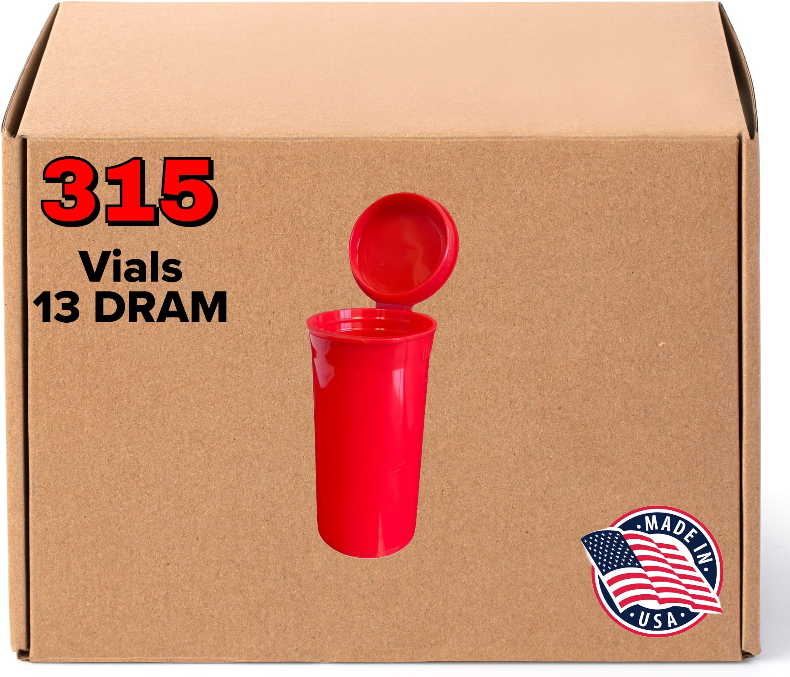 13 Dram Plastic Pop Tops - Child Resistant USA Made Bottles - BPA-Free Medical Grade - 315 Qty. (Red)