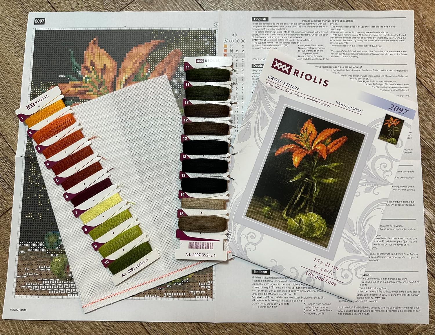 RIOLIS - Lily and Lime 2097, Cross Stitch Kits 6" x8¼, Cross Stitch Kits for Adults, Counted Cross Stitch Kits, Embroidery Kit for Beginners & Advanced, Floral Crossstitching Kits