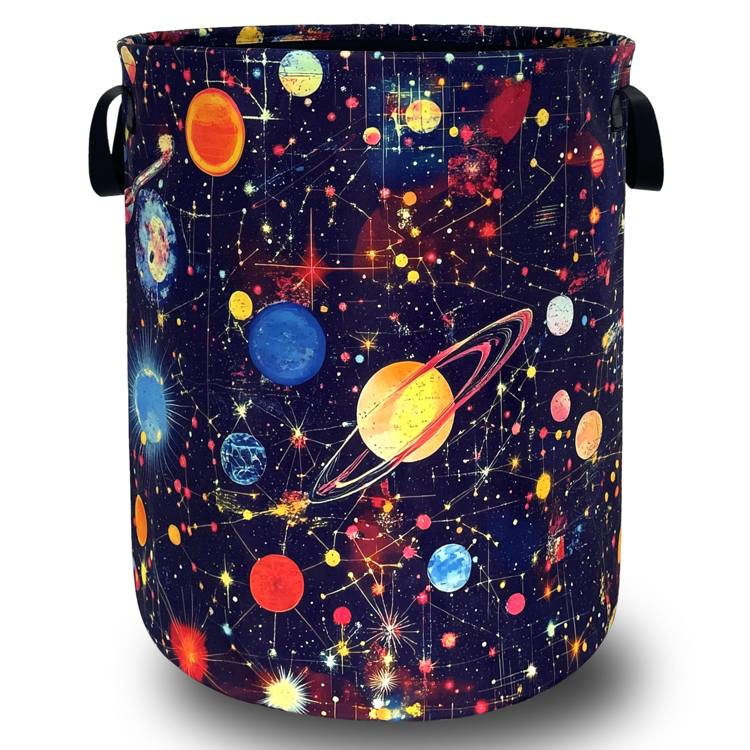 Planets Galaxy Laundry Basket Oxford Cloth Foldable Hamper 18.9x16.5 Inch