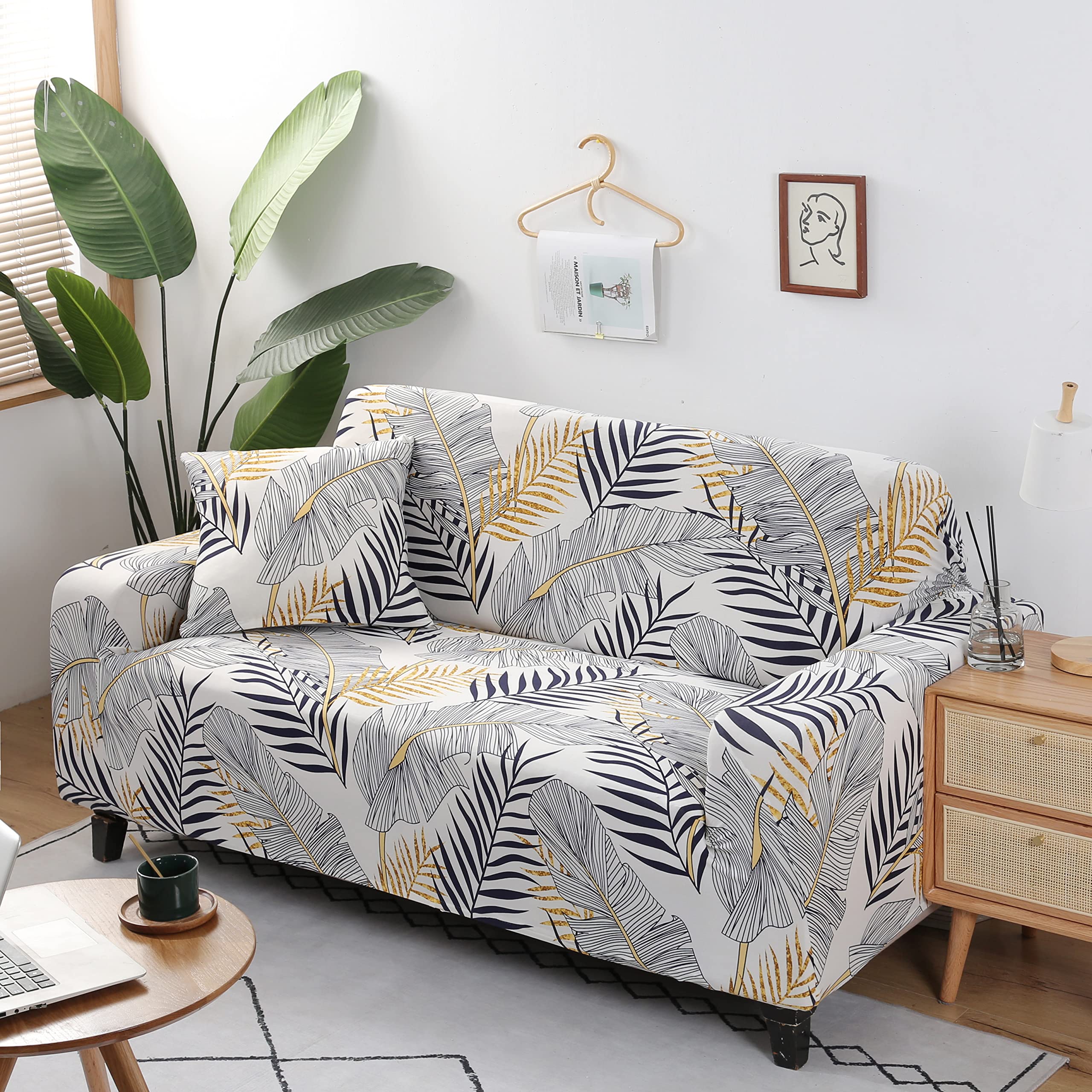 Condition photo showing As Is for midodo printed couch cover stretch sofa covers patterned sofas seater slipcovers for 3 cushion couch set (bjly, 3 seater/large 2 seater)