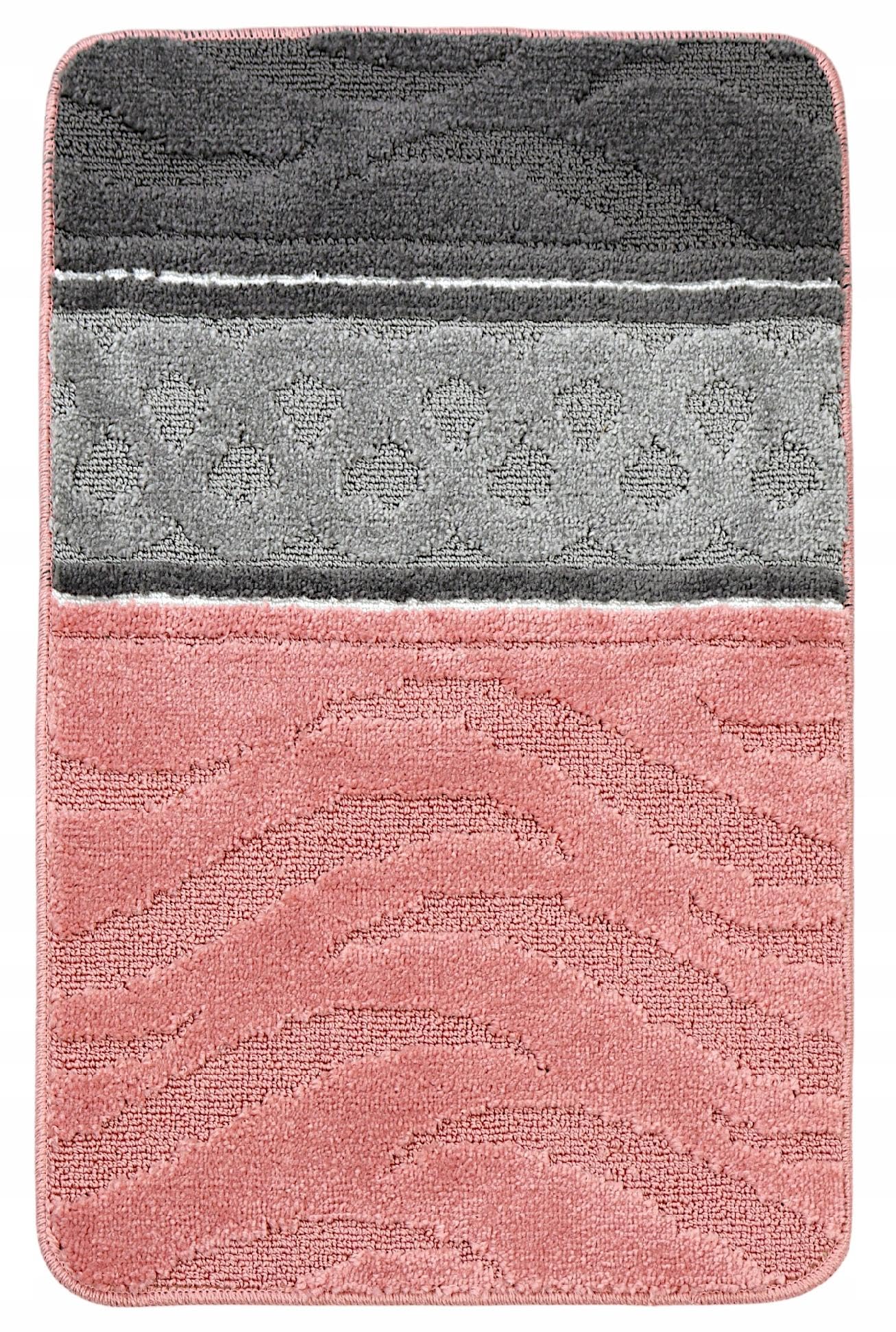 Badteppich Set 3-TLG. Rosa & Grau – rutschfest & Weich, Badematte für Badezimmer Teppich 50x80 cm & 50x40 cm - Ideal für Fußbodenheizung