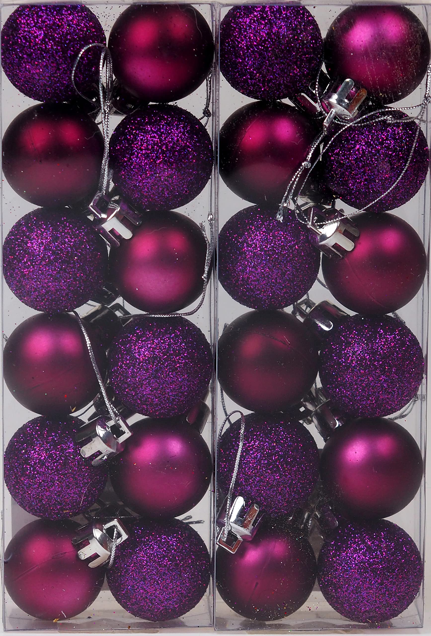 Dp Purple Set Of 24 Mini Christmas Shine Glitter Tree Baubles Decorations