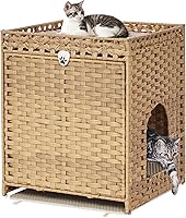 Vista 12 de Caja de arena para gatos con alfombrilla de arena suave; muebles ocultos de baño para gatos con puerta; casa de gato tejida a mano con gran espacio