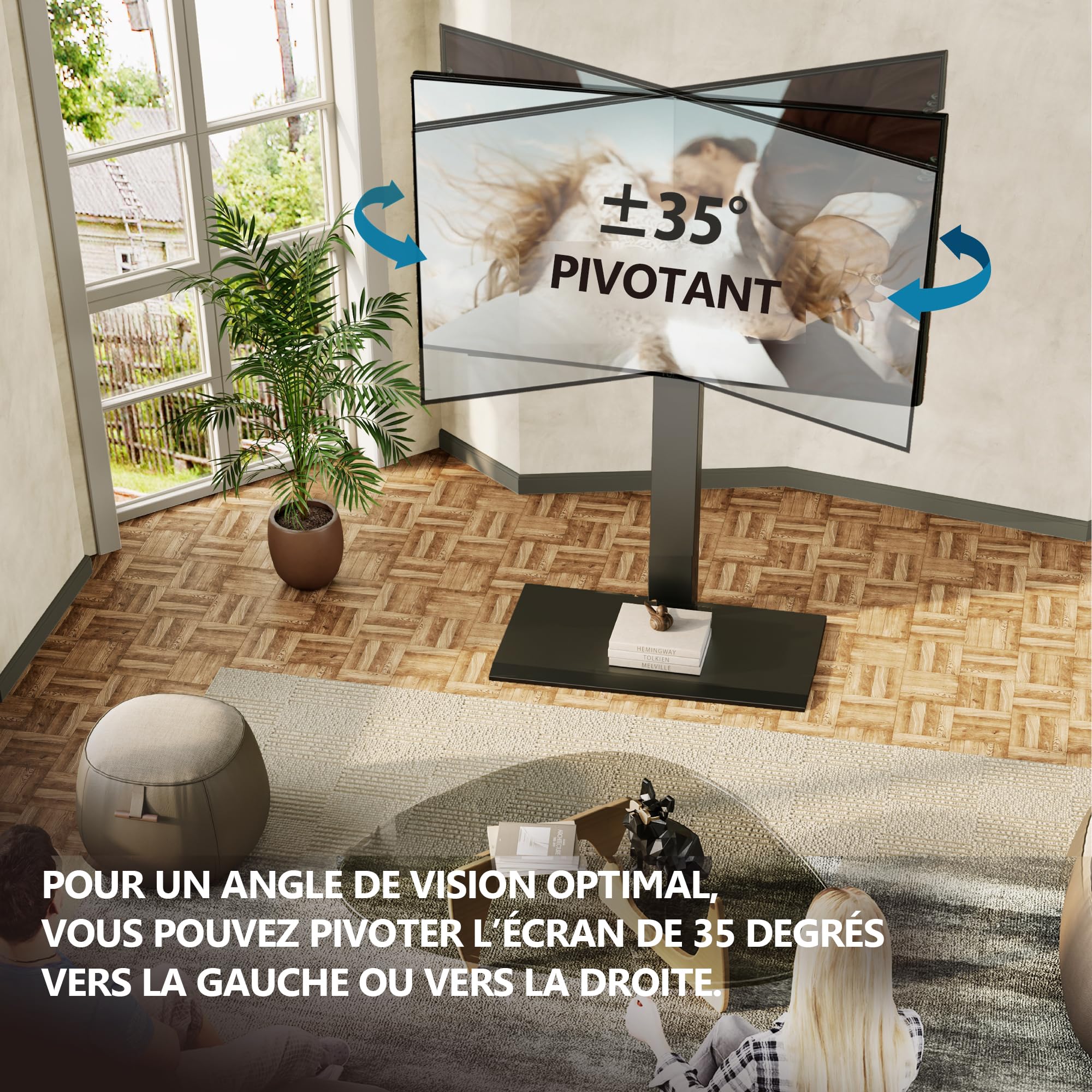 FITUEYES Support TV sur Pied, en Fer, 50-80 Pouces, VESA 800 x 400 mm | Pied TV, pour Salon, Chambre et Bureau, 8 Réglages en Hauteur, Pivotant 70°, Charge Maximale 50 kg