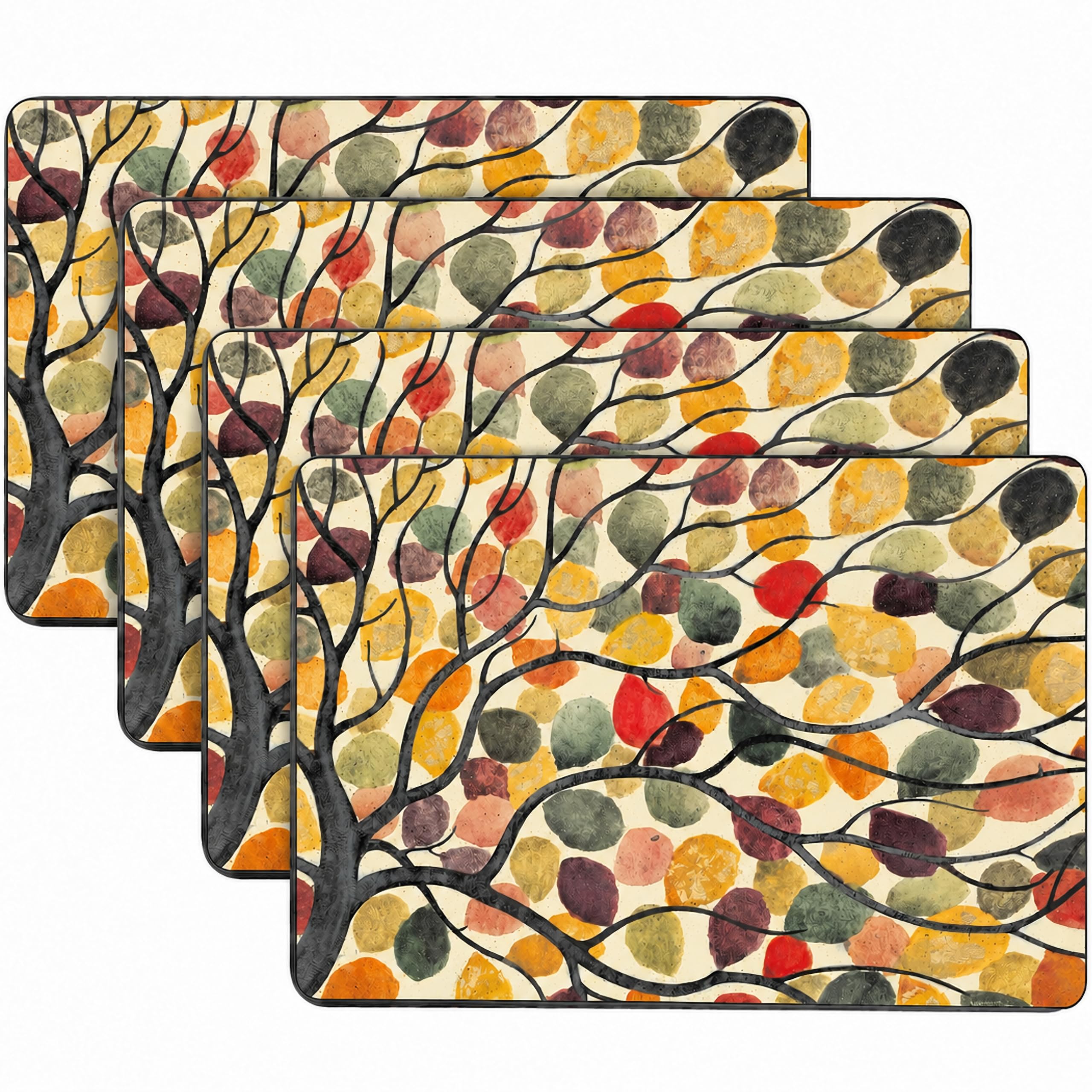 Primula Rossa - Set di 4 tovagliette (10,5 x 10,5 cm, Bordo a Media densità, Base di Sughero), Progettazione di Alberi, Multicolori